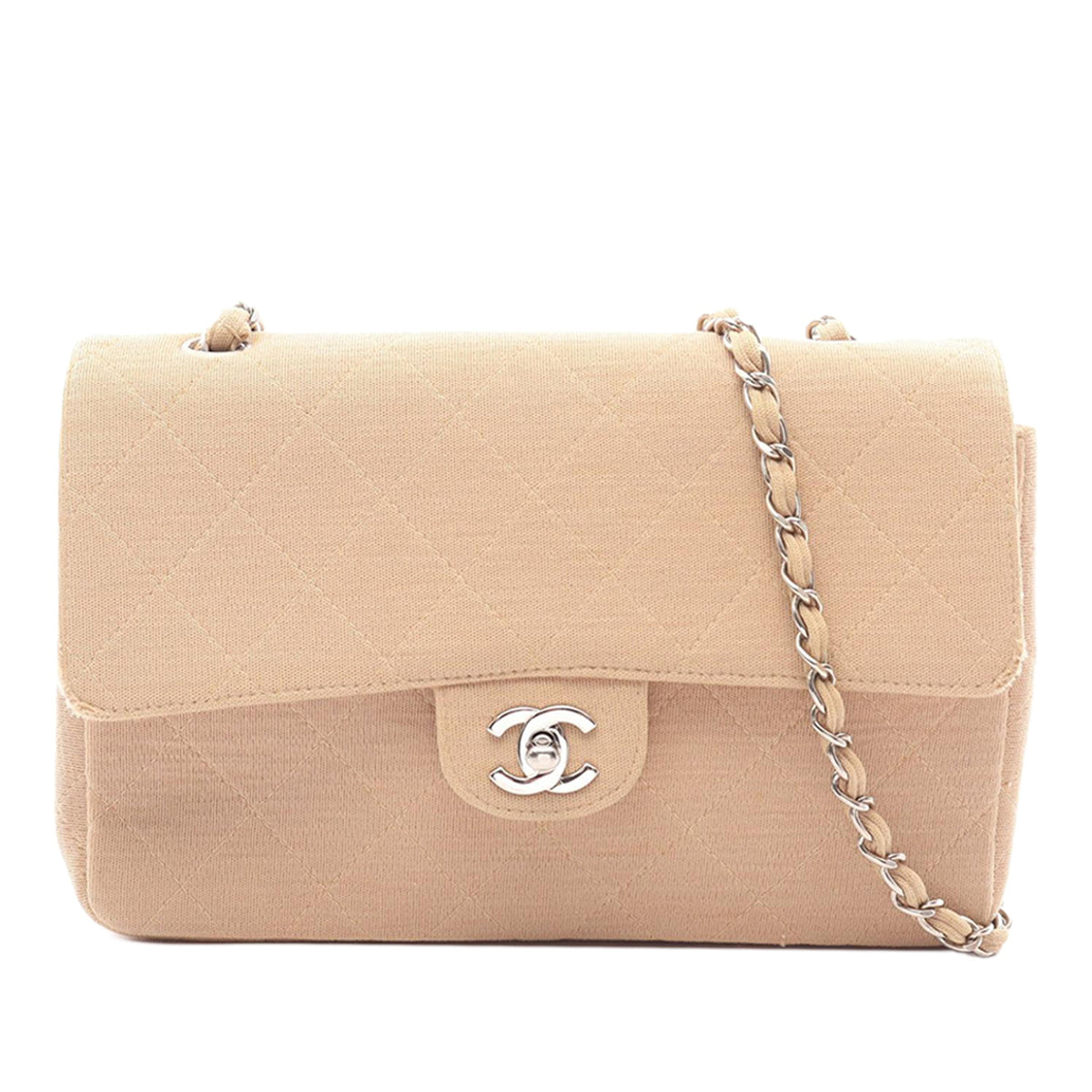 Chanel Medium Classic Jersey Single Flap — Beige