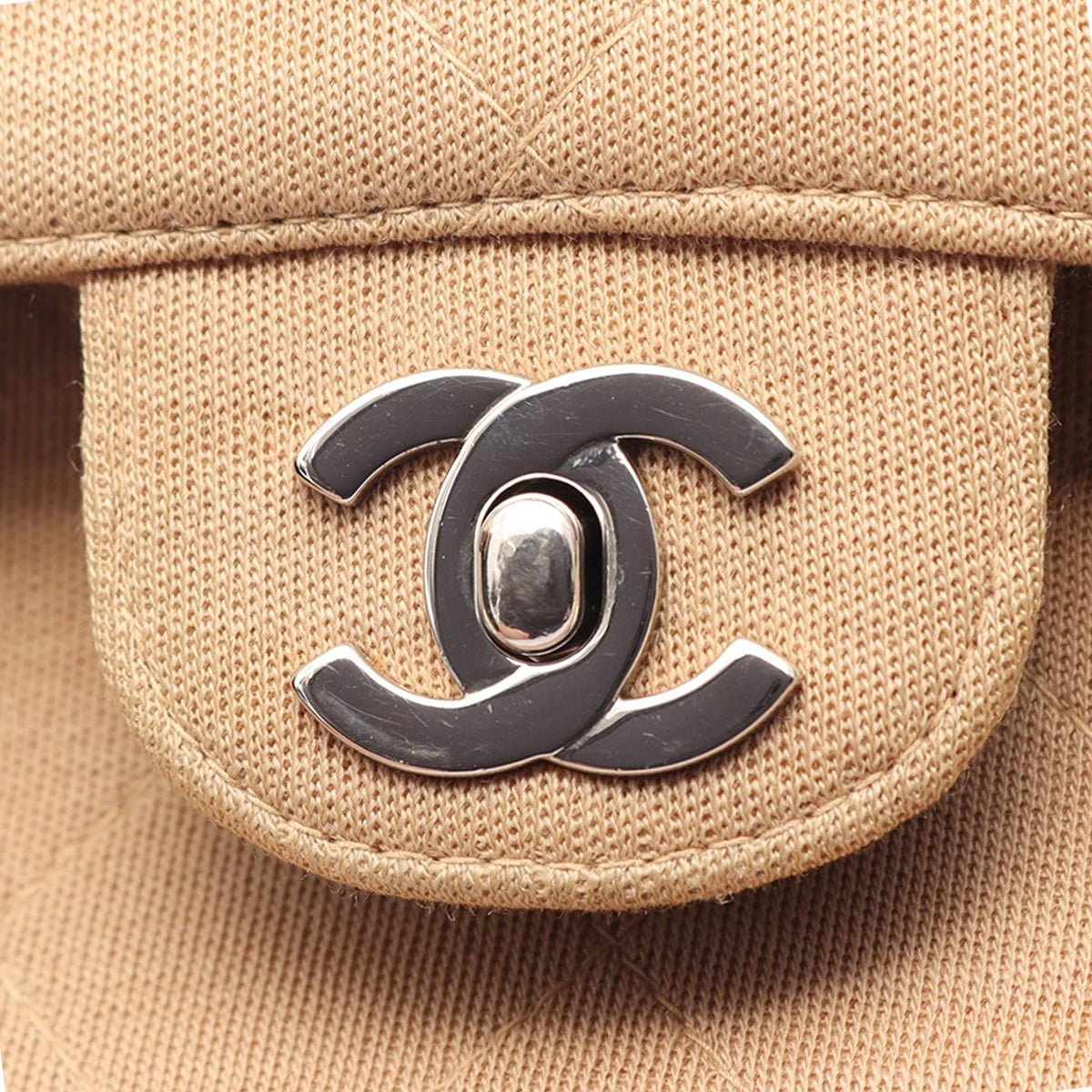 Chanel Medium Classic Jersey Single Flap — Beige