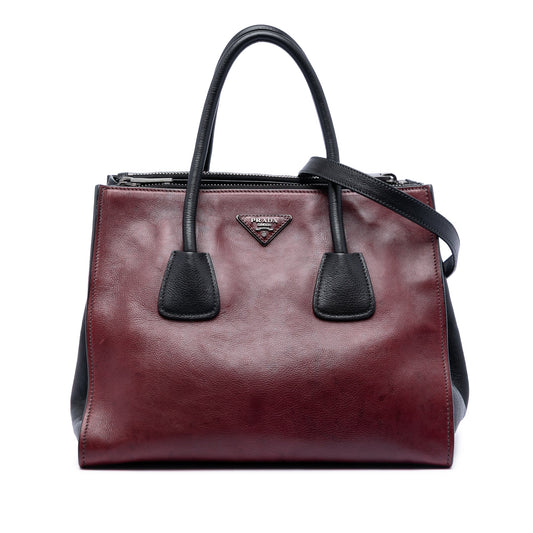 Prada Bicolor Glace Calf Twin Pocket Double Handle Satchel