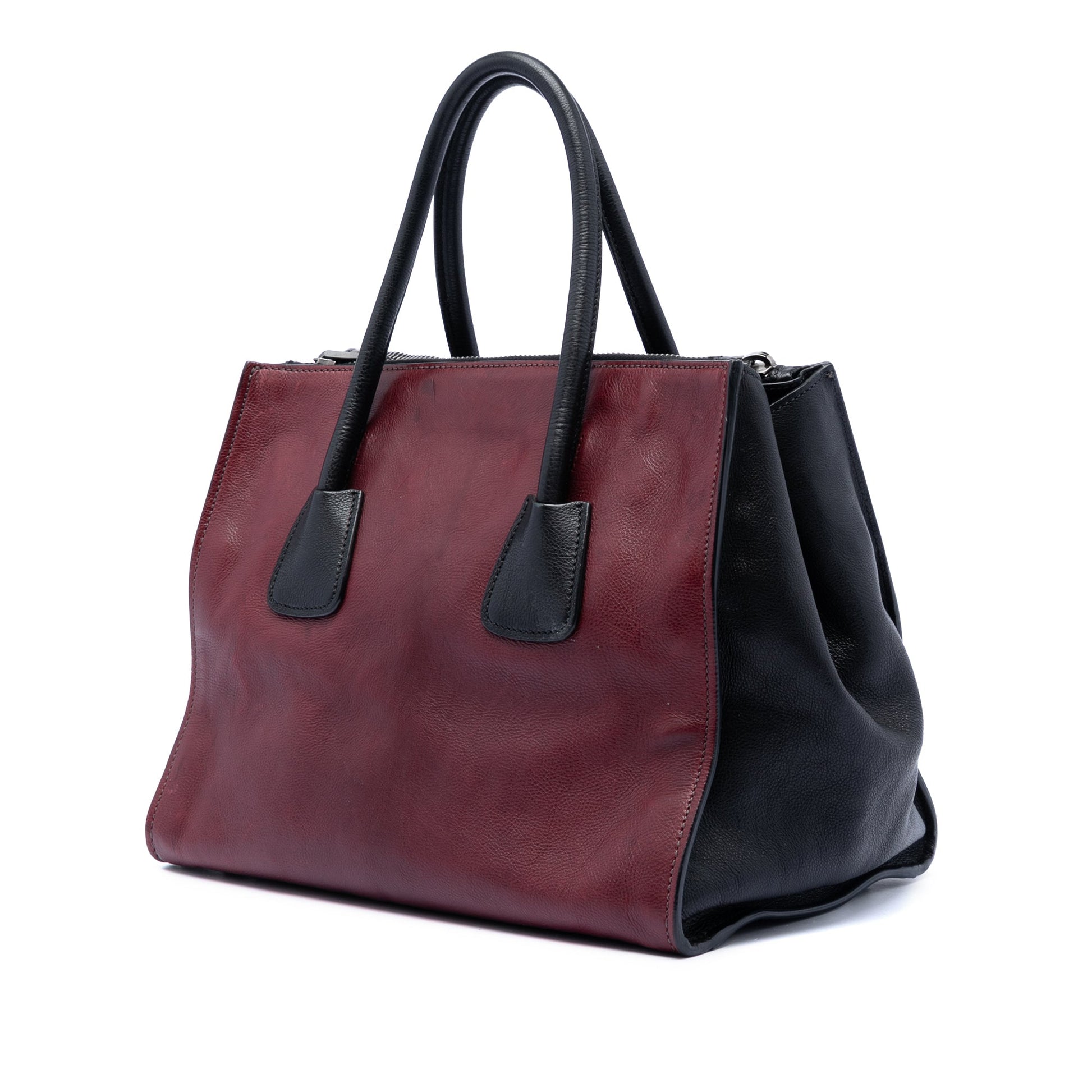 Prada Bicolor Glace Calf Twin Pocket Double Handle Satchel