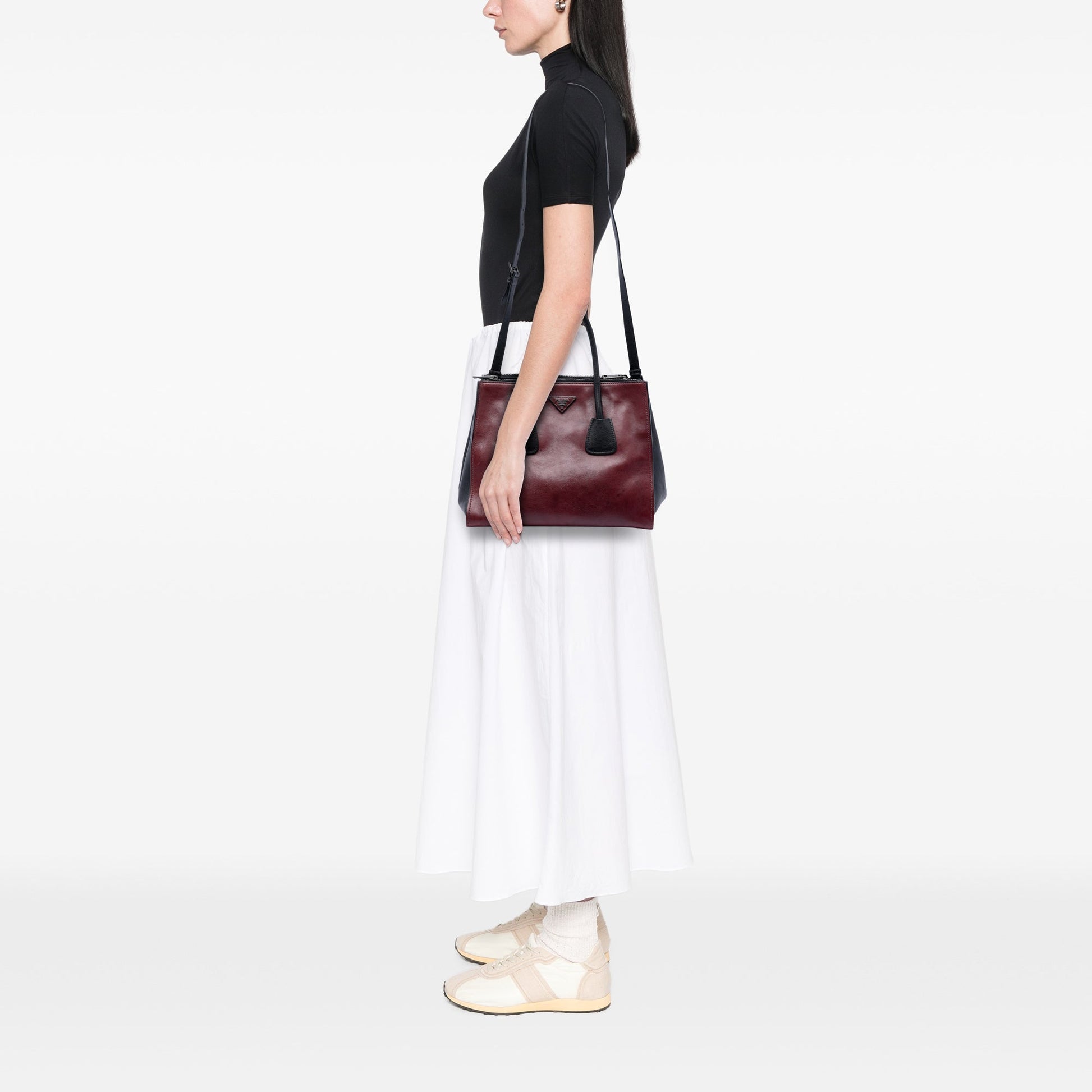Prada Bicolor Glace Calf Twin Pocket Double Handle Satchel