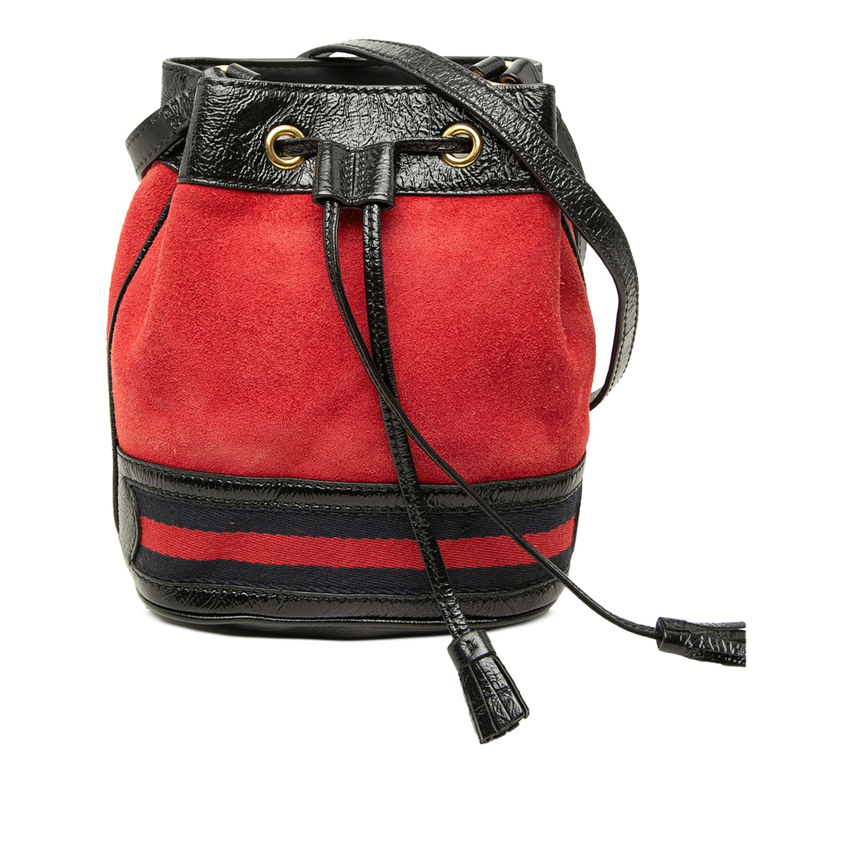 Gucci Mini Suede and Patent Web Ophidia Bucket Bag