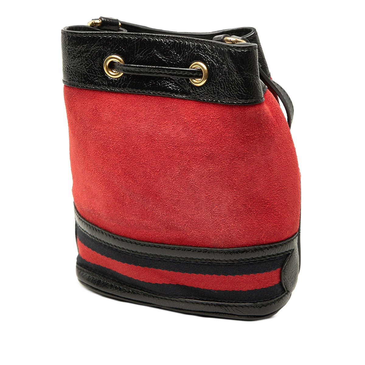 Gucci Mini Suede and Patent Web Ophidia Bucket Bag