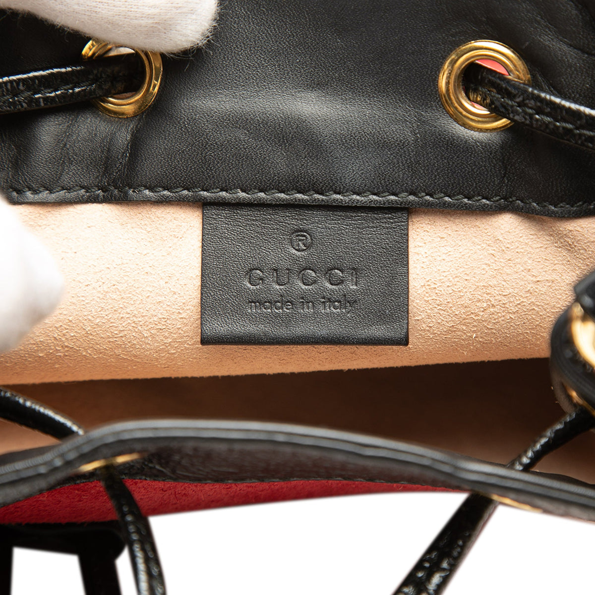 Gucci Mini Suede and Patent Web Ophidia Bucket Bag