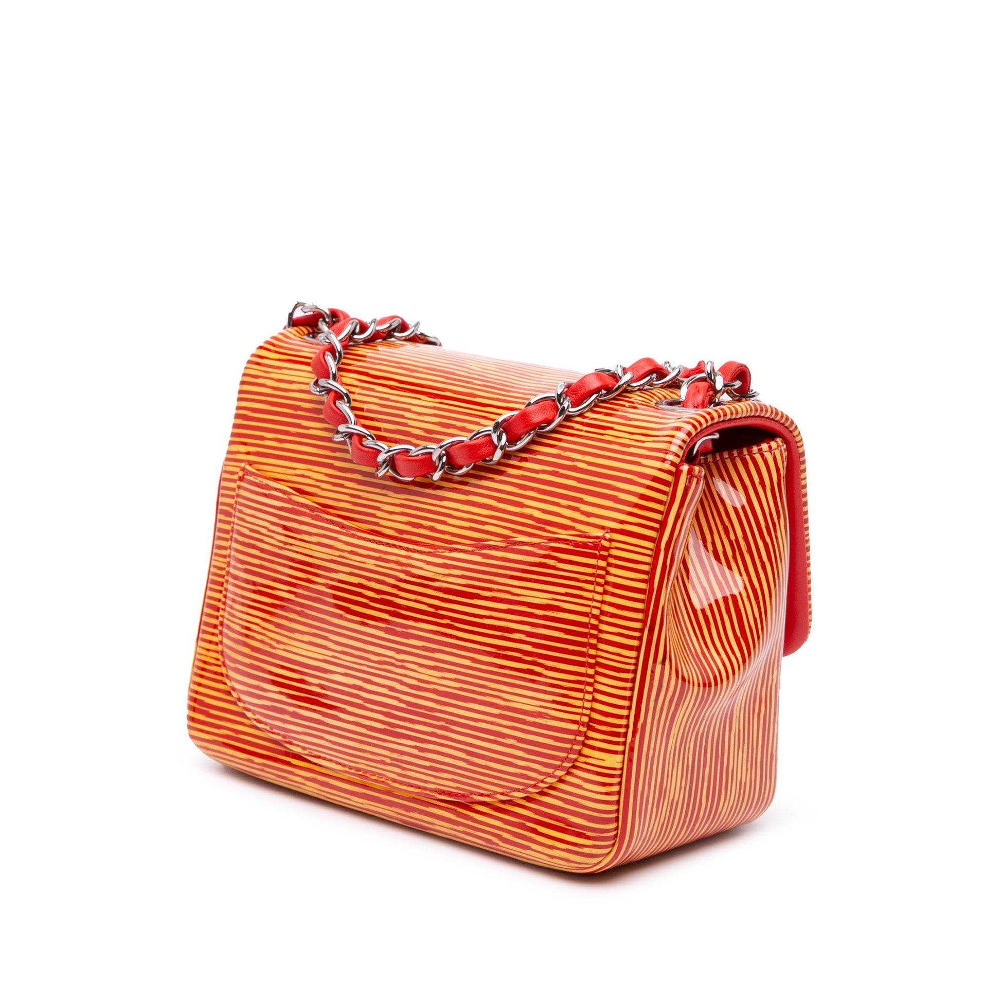 Chanel Mini Square Classic Patent Striped Single Flap