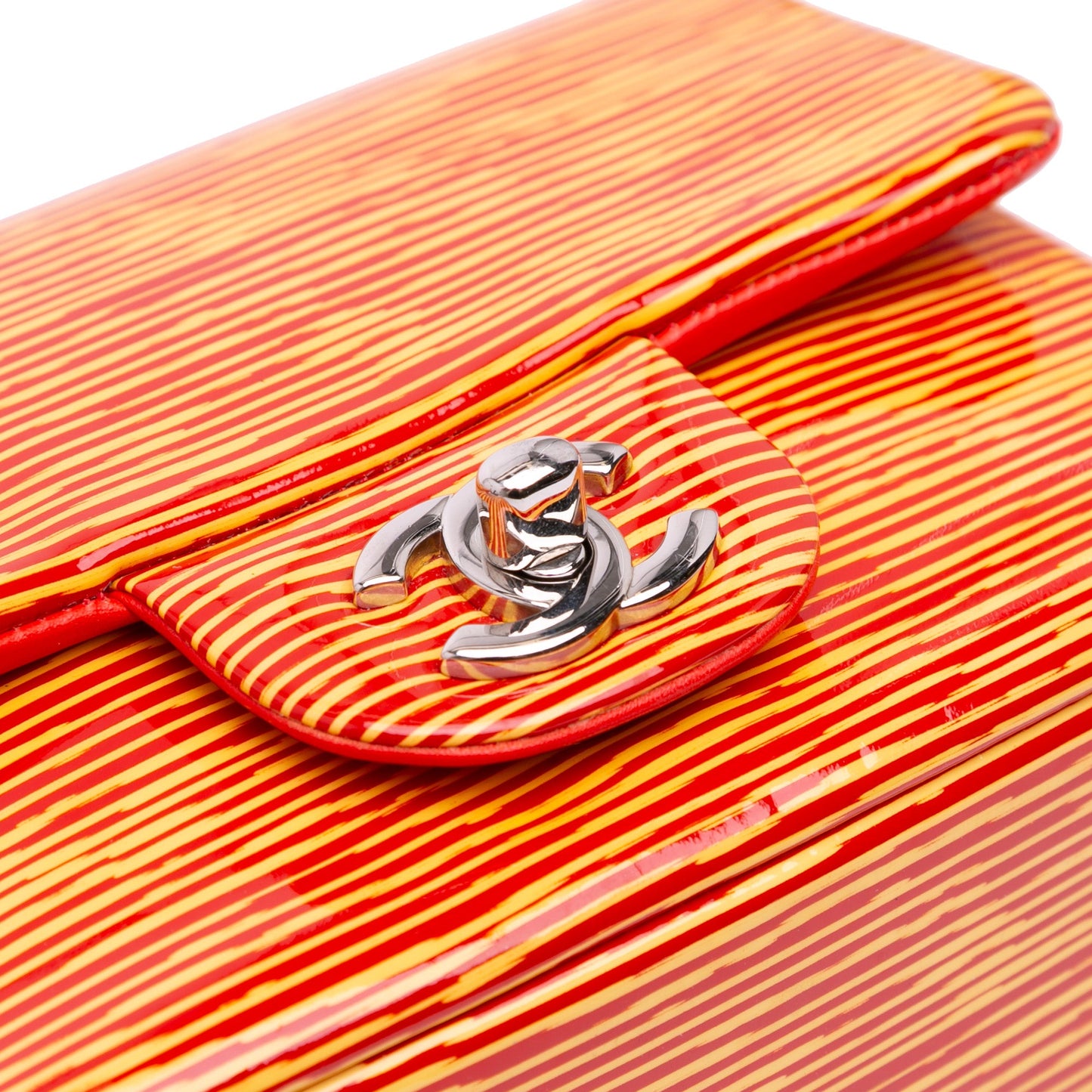 Chanel Mini Square Classic Patent Striped Single Flap