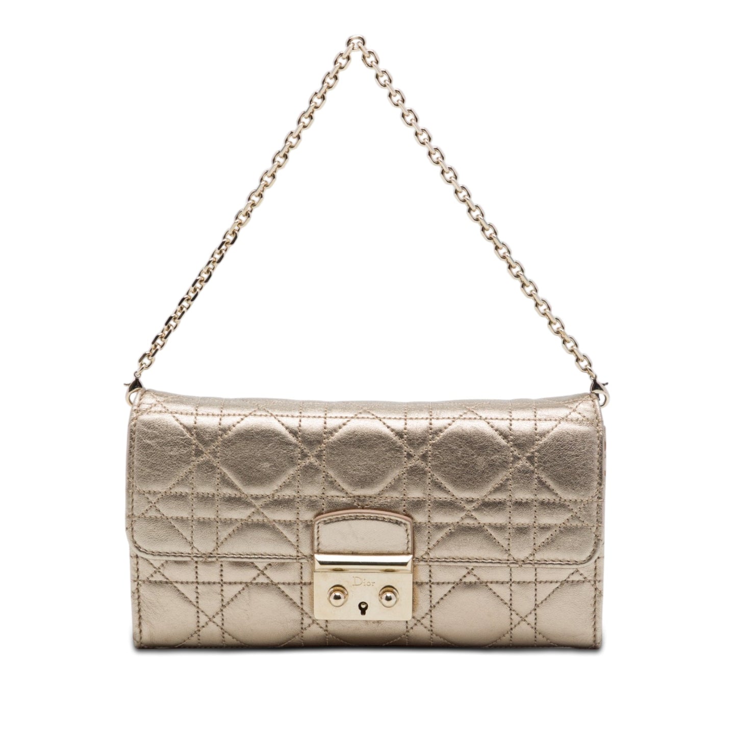 Dior Metallic Lambskin Cannage Miss Dior Promenade Wallet on Chain