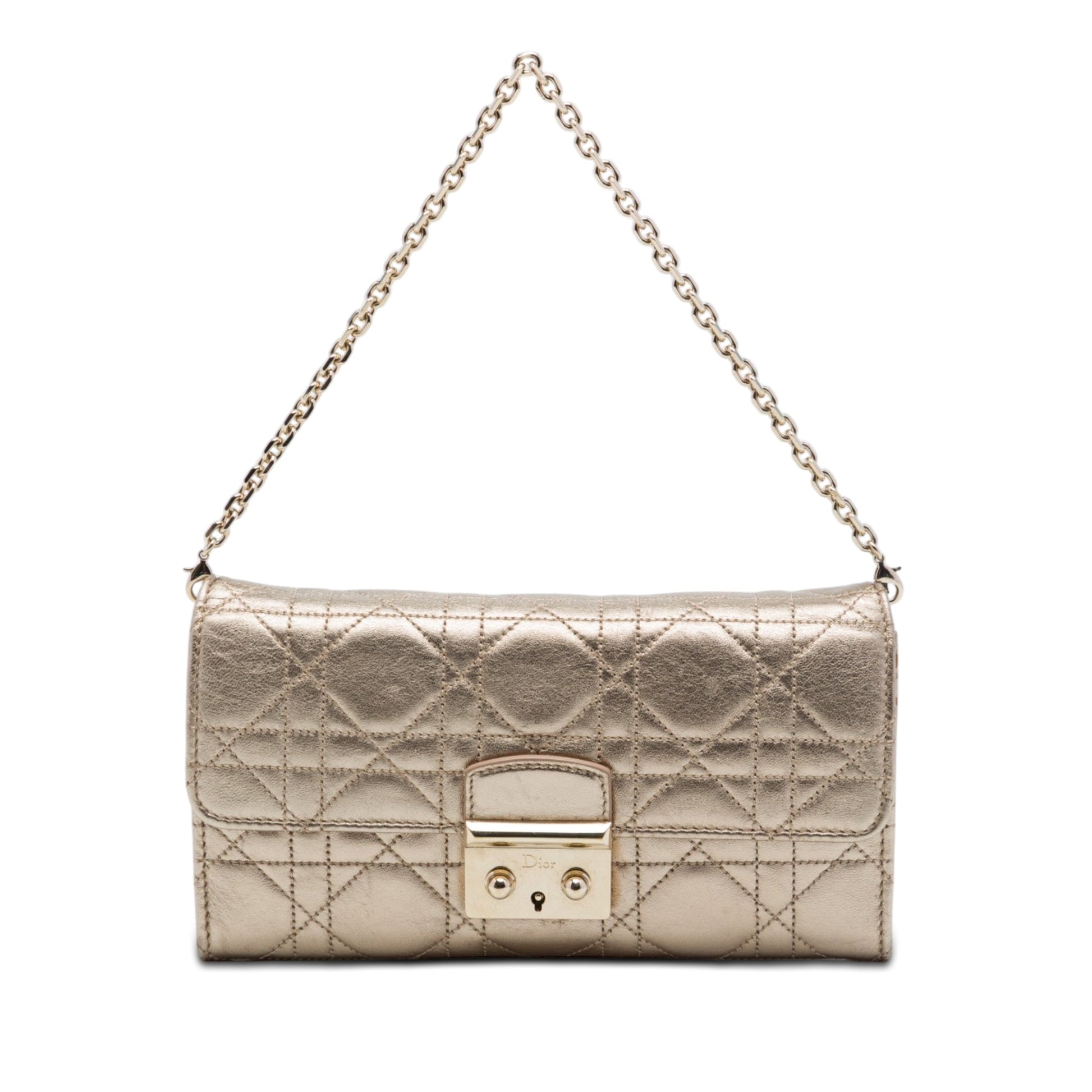 Dior Metallic Lambskin Cannage Miss Dior Promenade Wallet on Chain