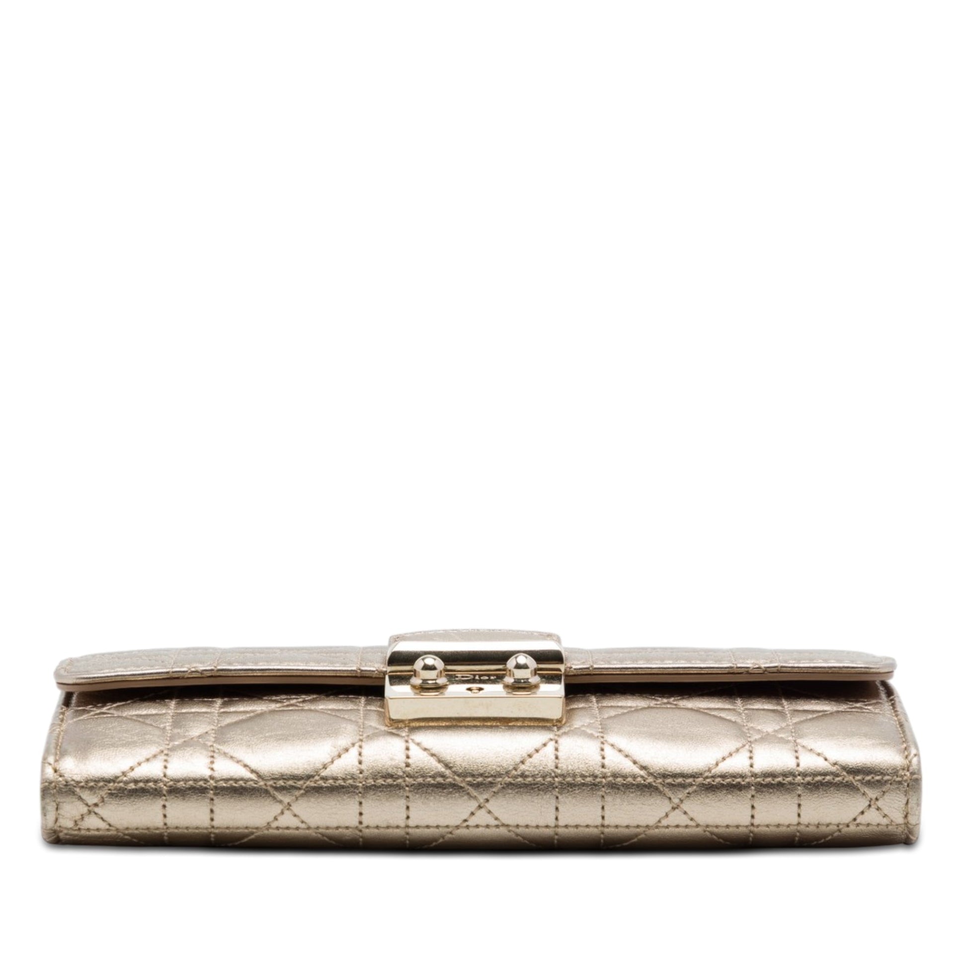 Dior Metallic Lambskin Cannage Miss Dior Promenade Wallet on Chain
