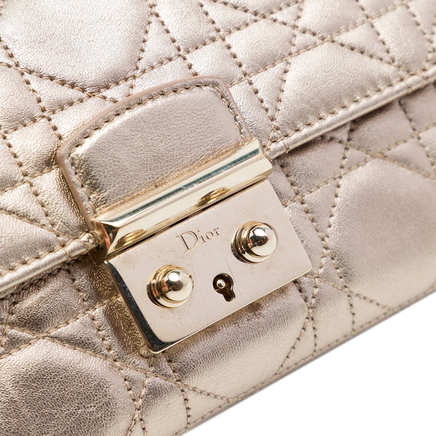 Dior Metallic Lambskin Cannage Miss Dior Promenade Wallet on Chain
