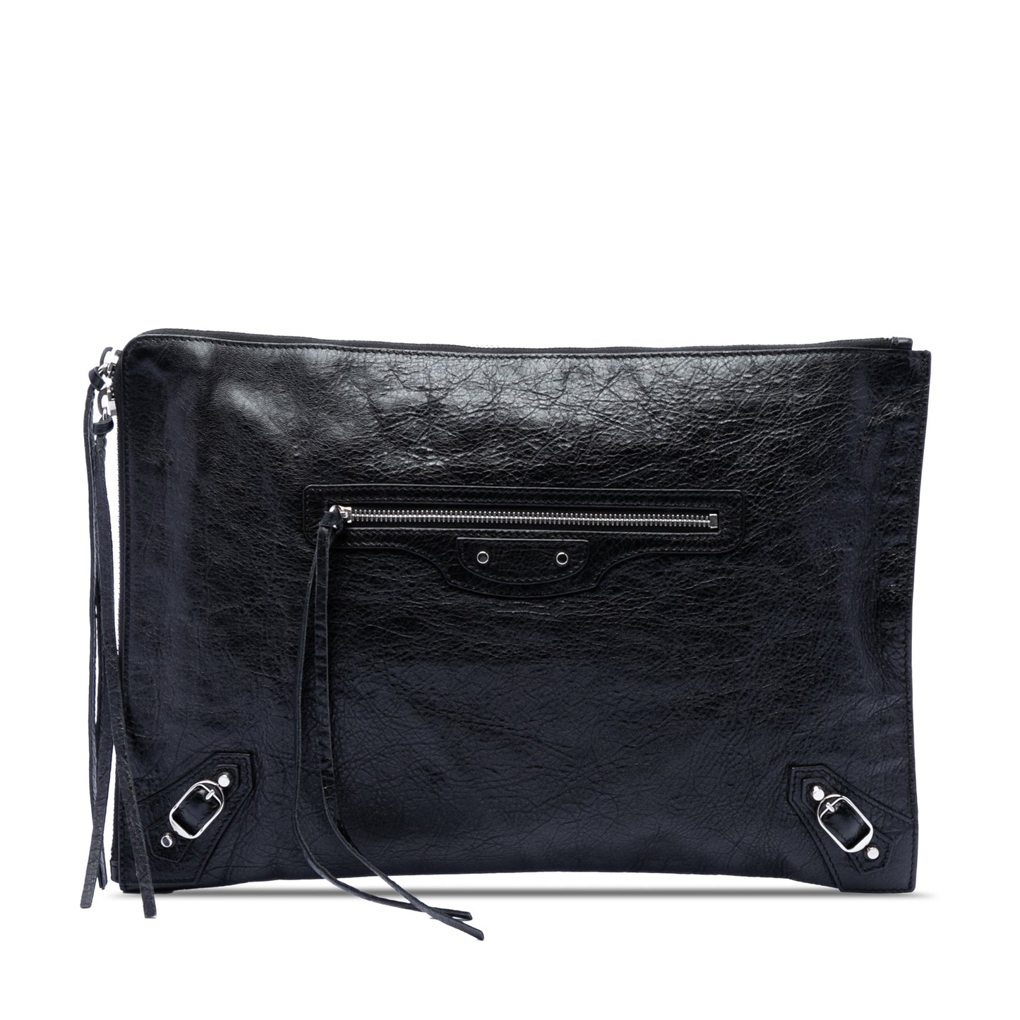 Balenciaga Lambskin Motocross Classic Zip Around Flat Clutch