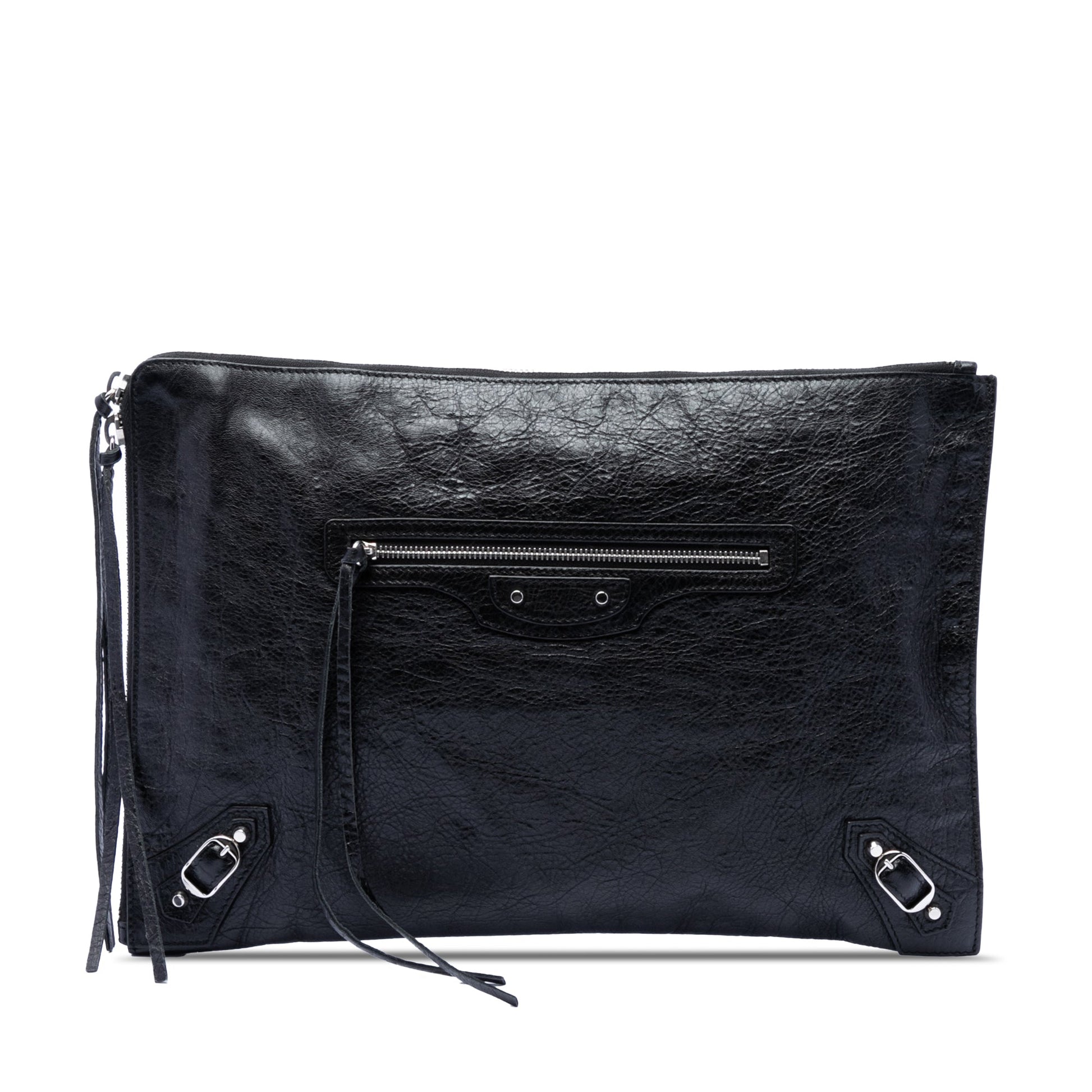 Balenciaga Lambskin Motocross Classic Zip Around Flat Clutch