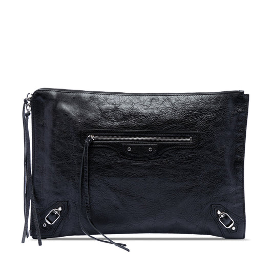 Balenciaga Lambskin Motocross Classic Zip Around Flat Clutch
