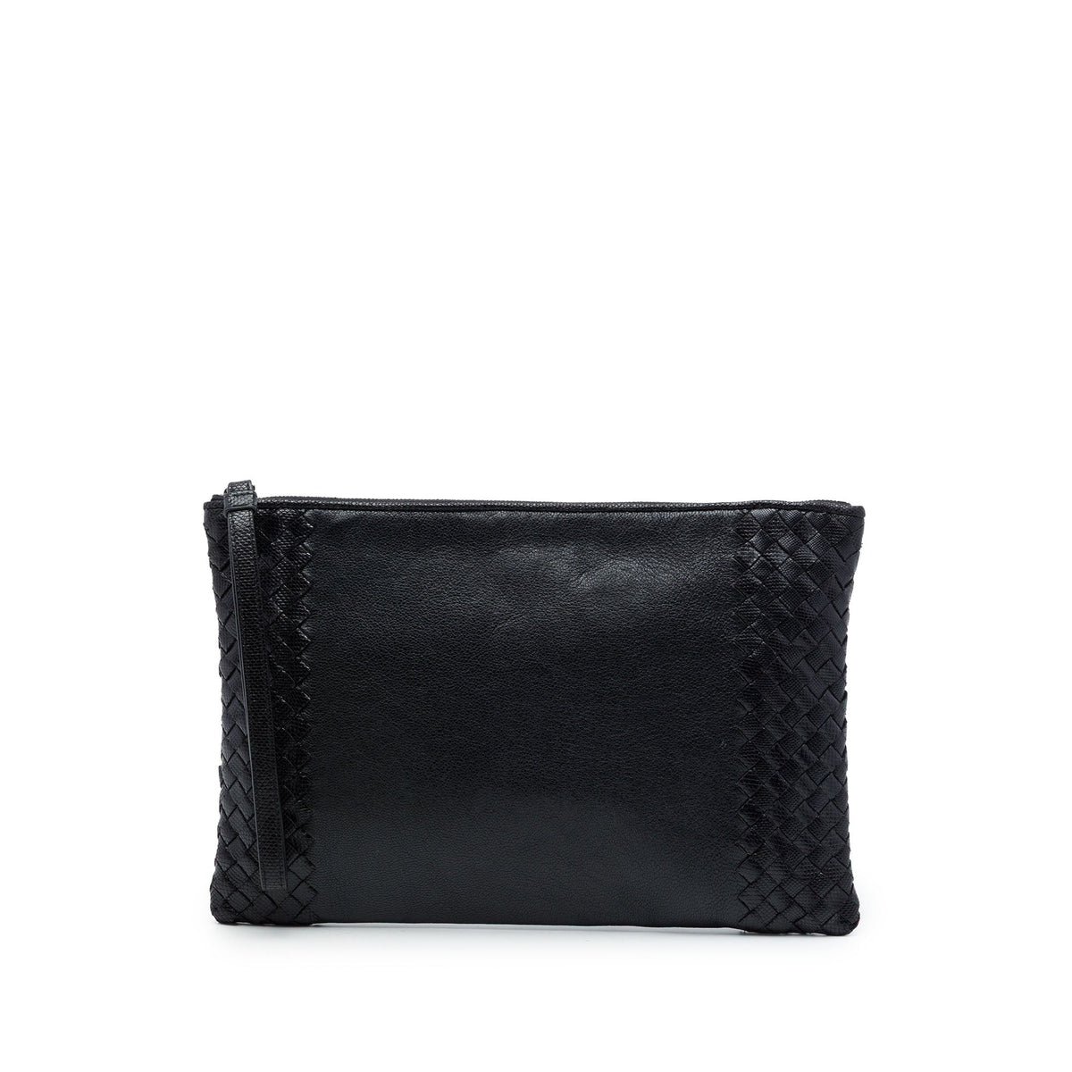Bottega Veneta Intrecciato Trimmed Nappa Clutch — Black