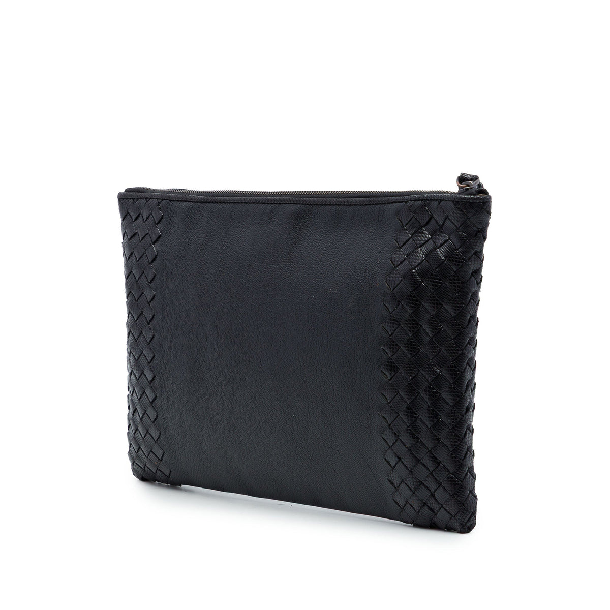 Bottega Veneta Intrecciato Trimmed Nappa Clutch — Black