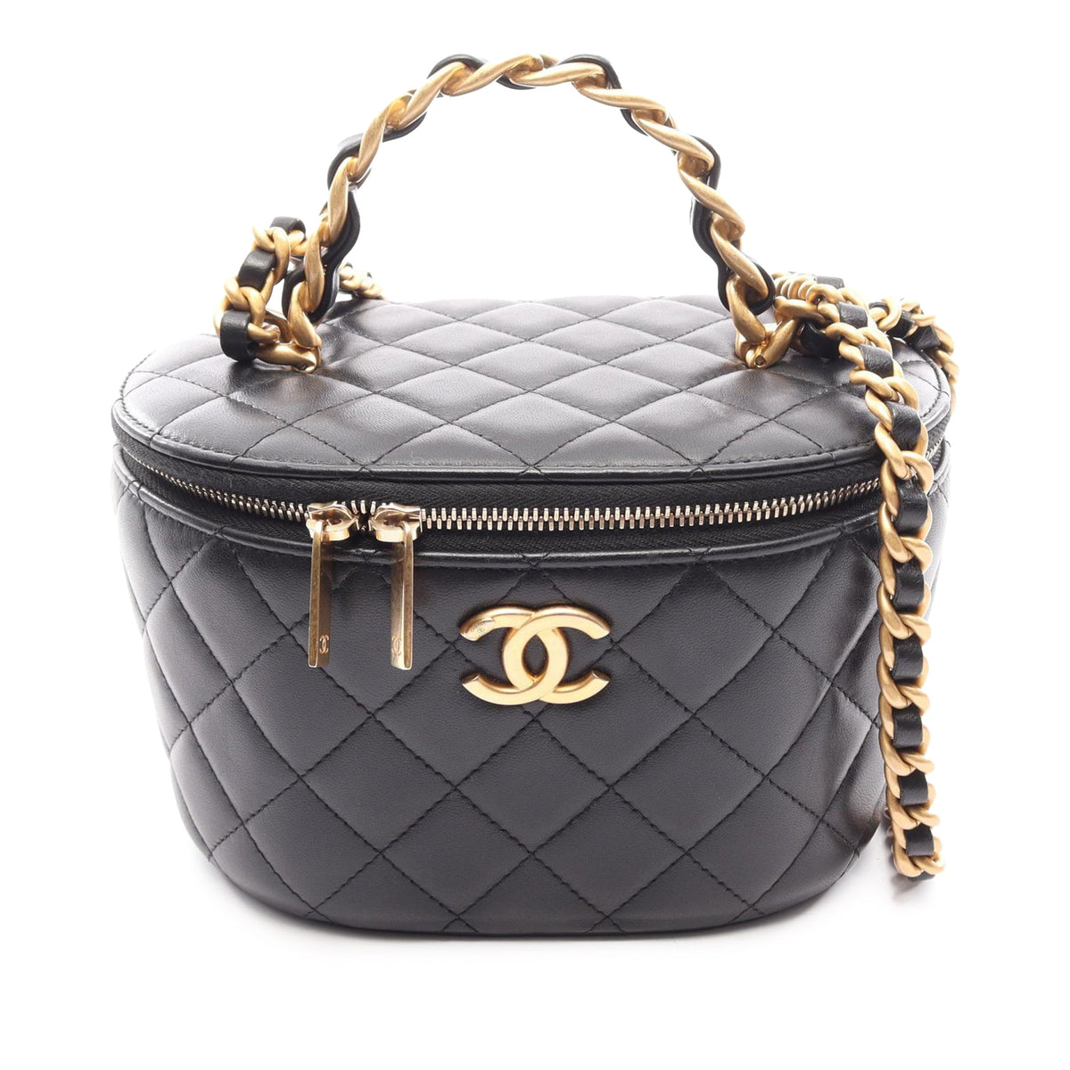 Chanel Quilted Lambskin Top Handle Vanity Case With Chain