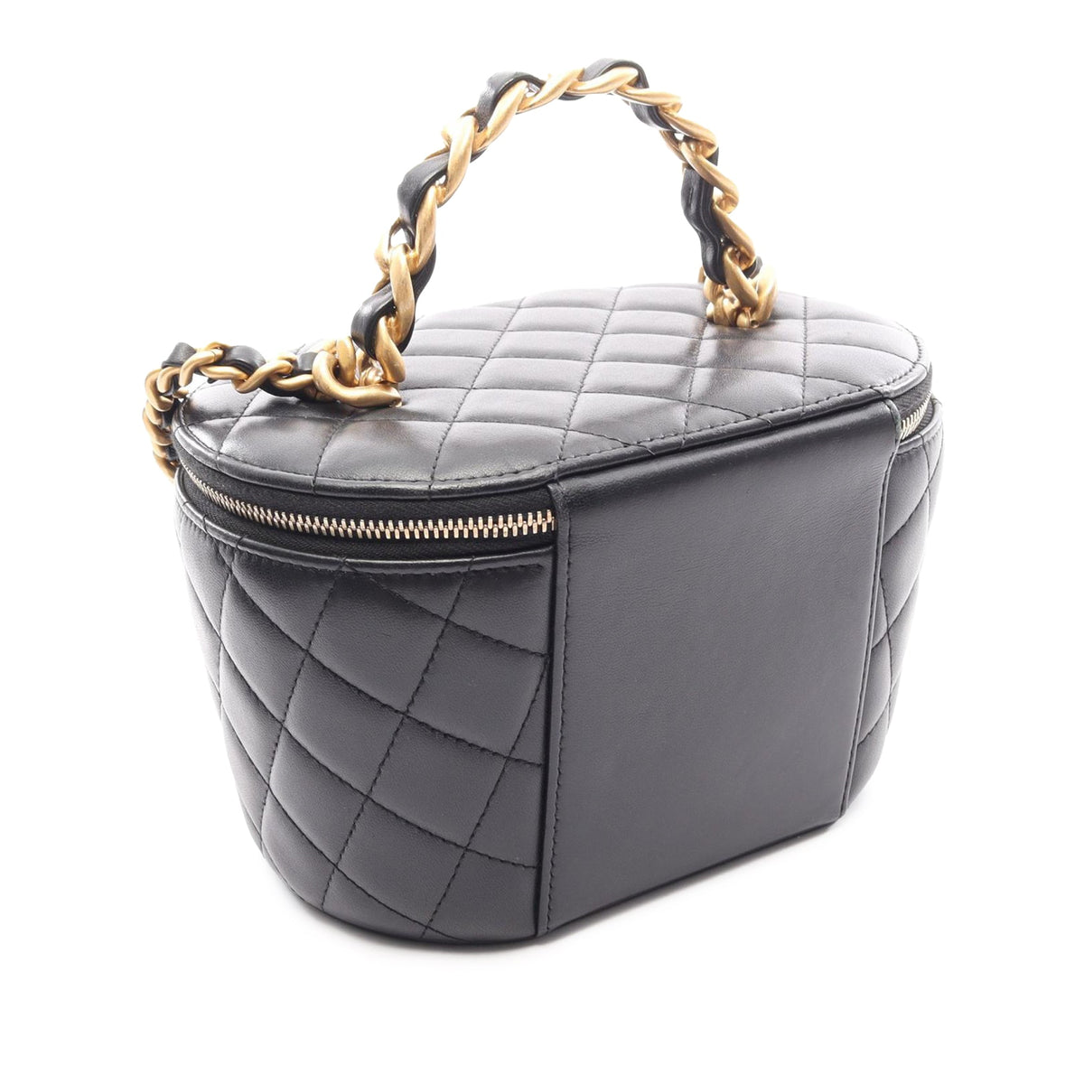 Chanel Quilted Lambskin Top Handle Vanity Case With Chain