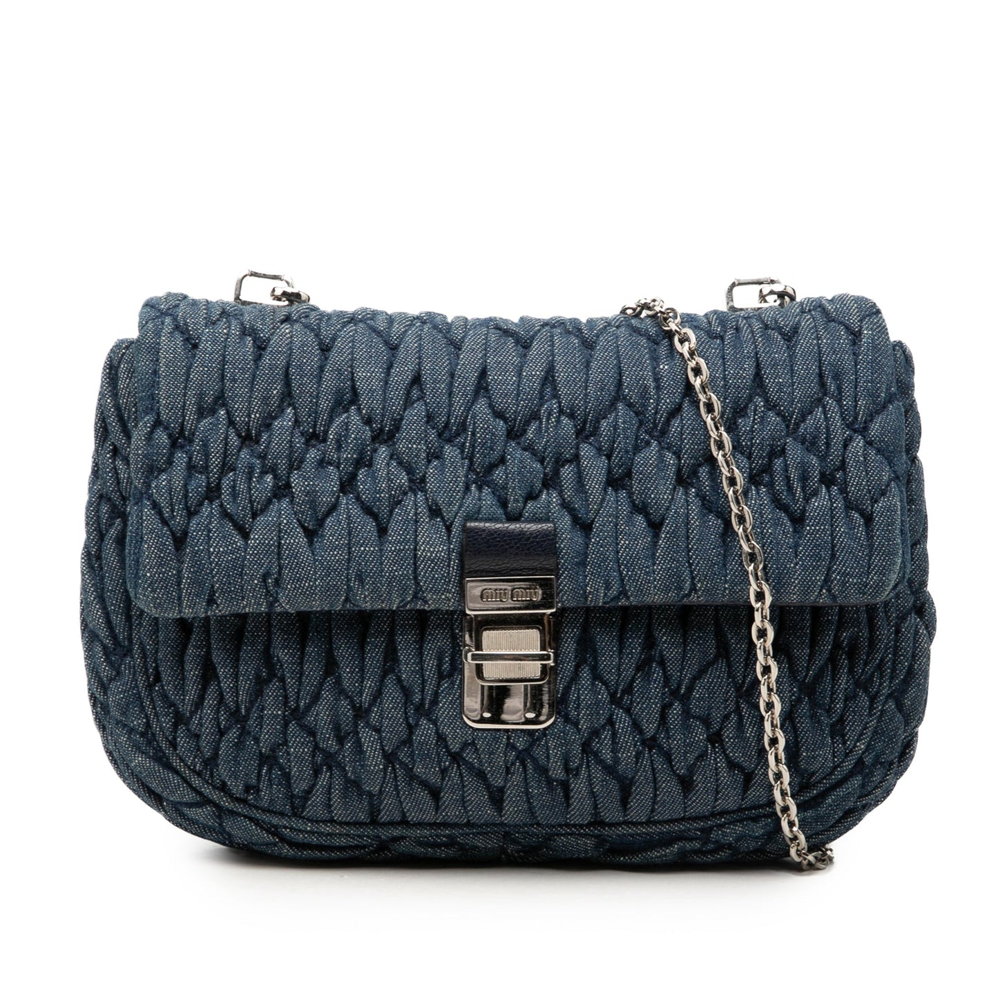 Miu Miu Matelasse Denim Crystal Chain Satchel
