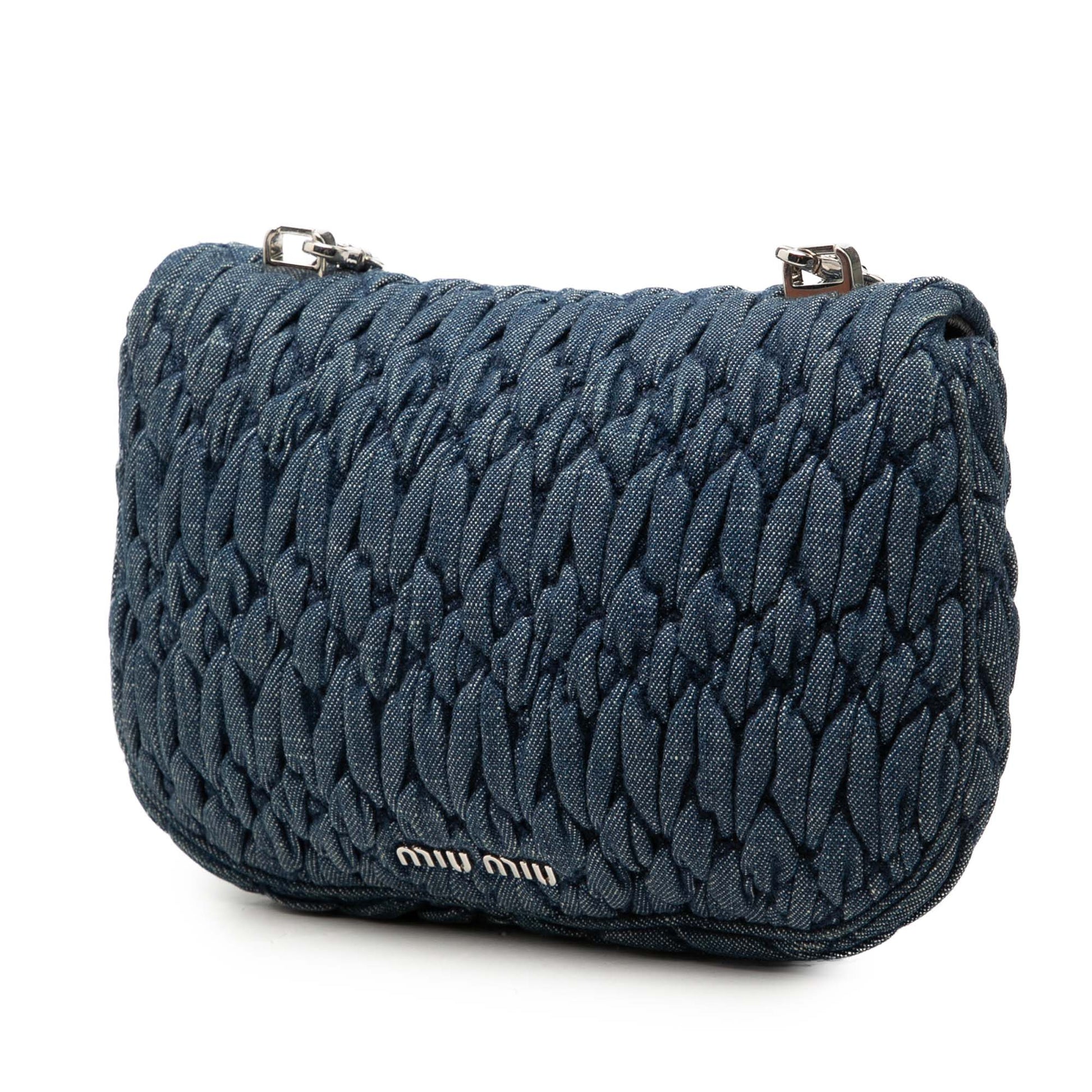 Miu Miu Matelasse Denim Crystal Chain Satchel