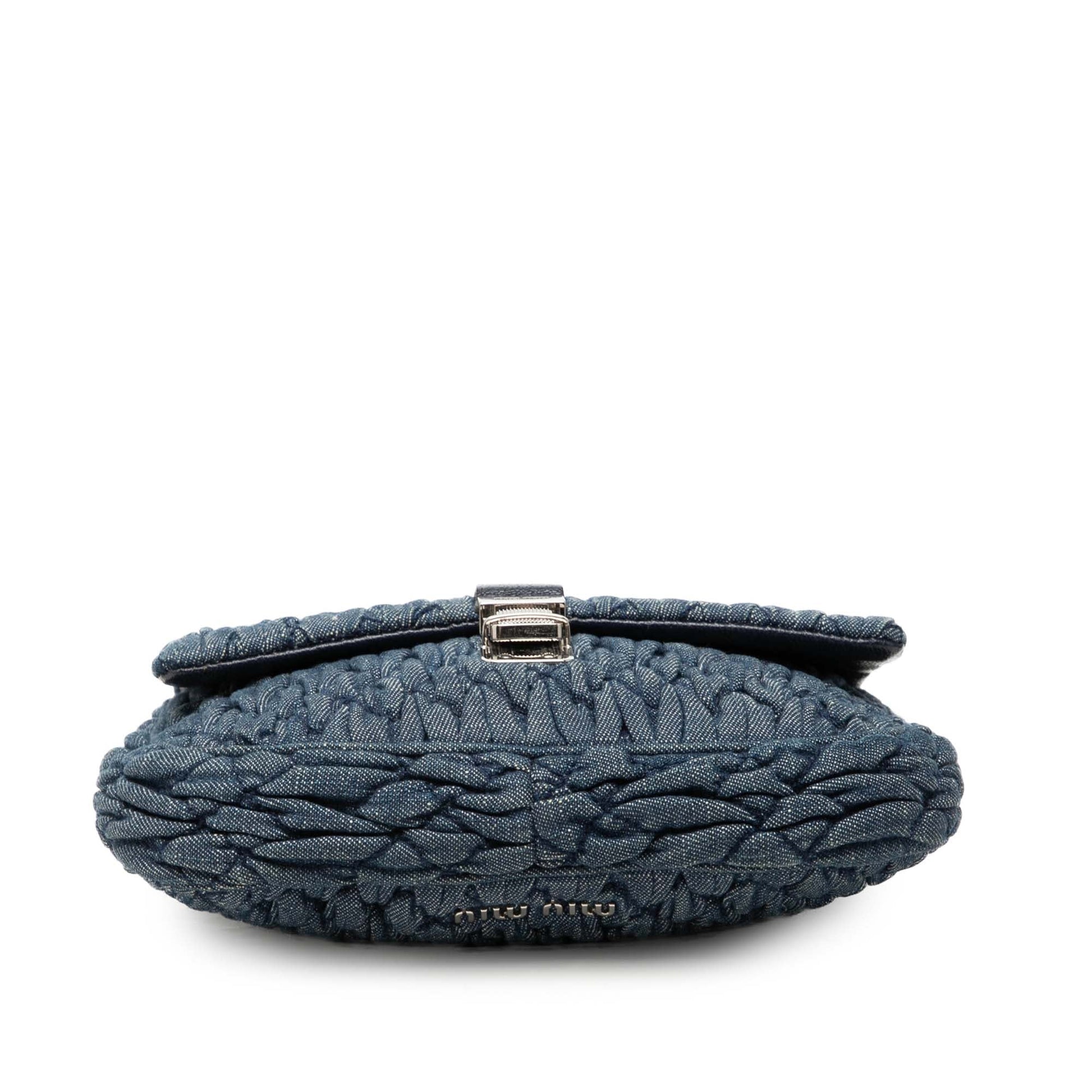 Miu Miu Matelasse Denim Crystal Chain Satchel