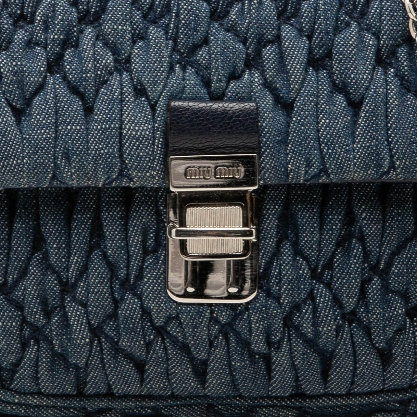 Miu Miu Matelasse Denim Crystal Chain Satchel