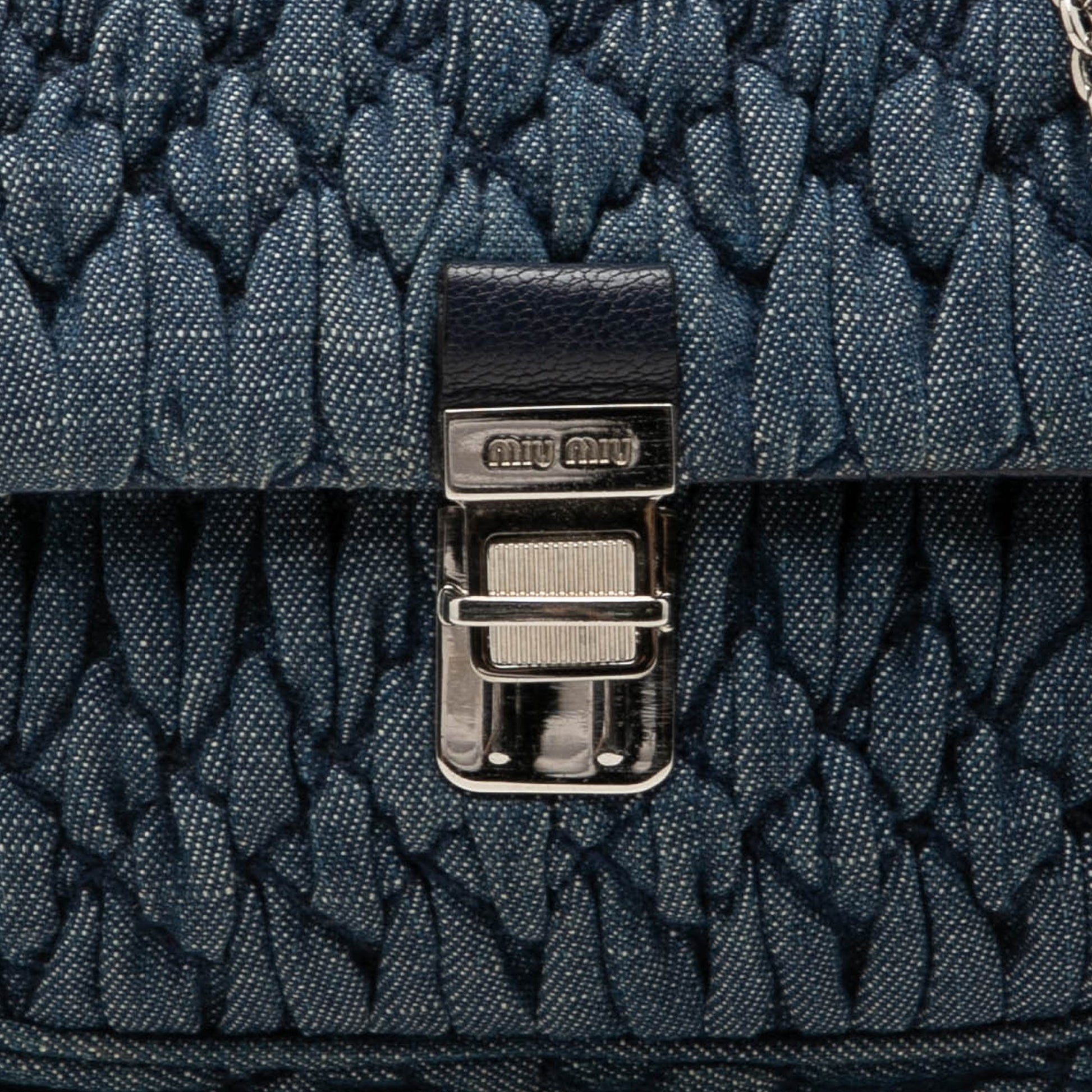 Miu Miu Matelasse Denim Crystal Chain Satchel