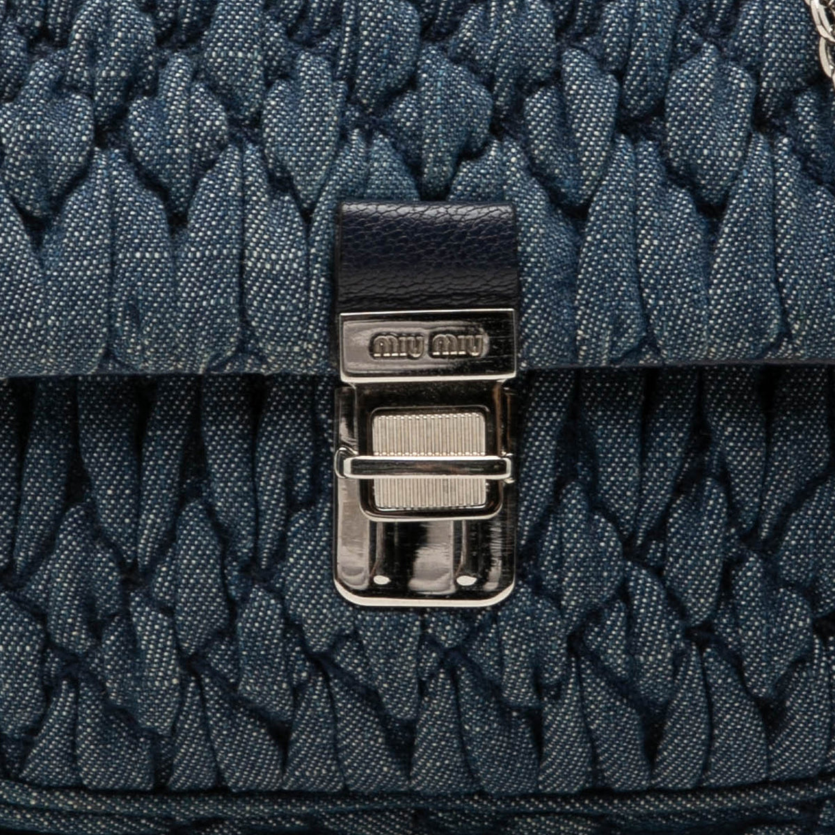 Miu Miu Matelasse Denim Crystal Chain Satchel
