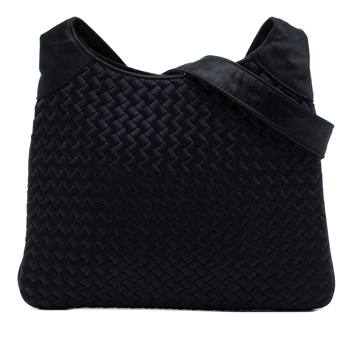 Bottega Veneta Satin Intrecciato Shoulder Bag — Black
