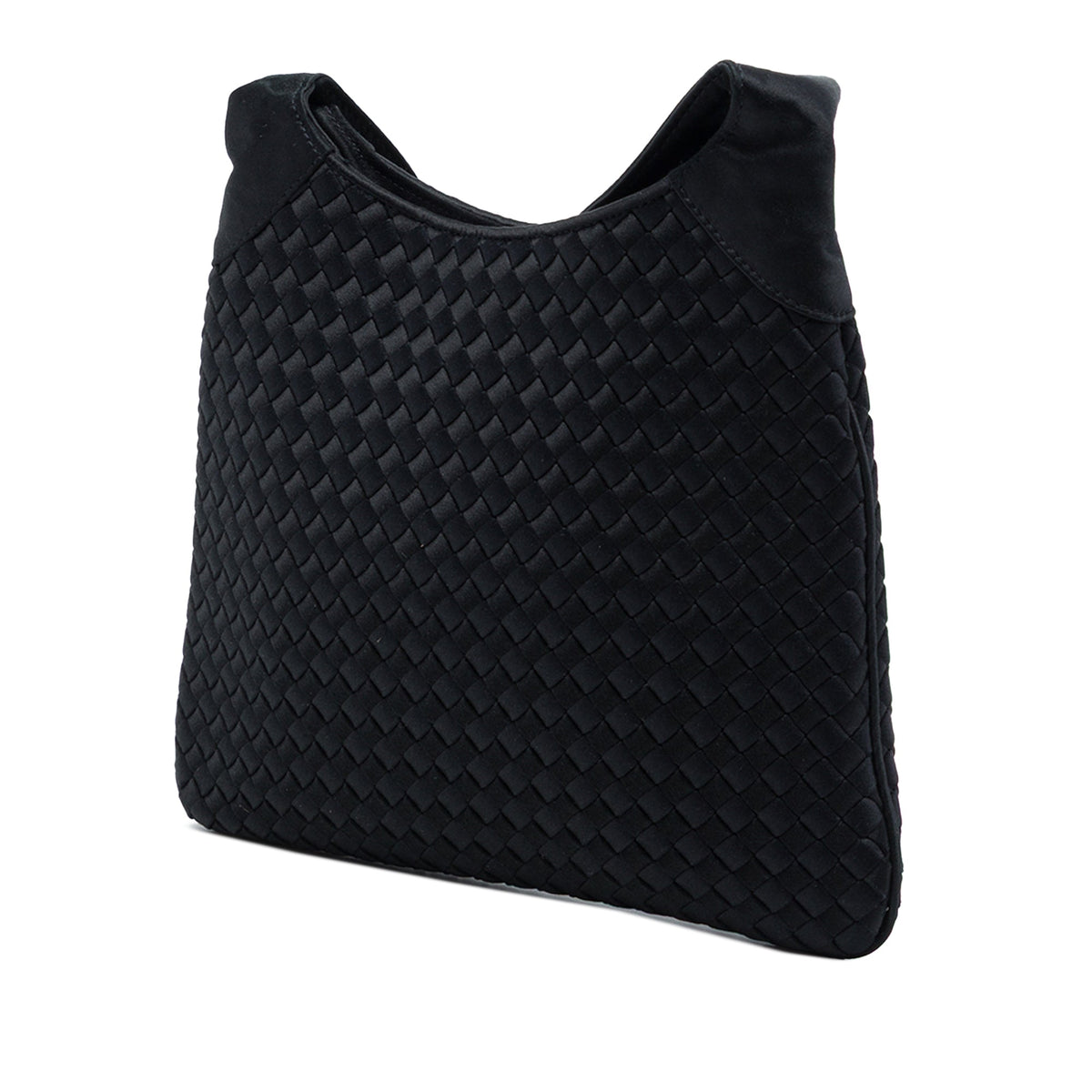 Bottega Veneta Satin Intrecciato Shoulder Bag — Black