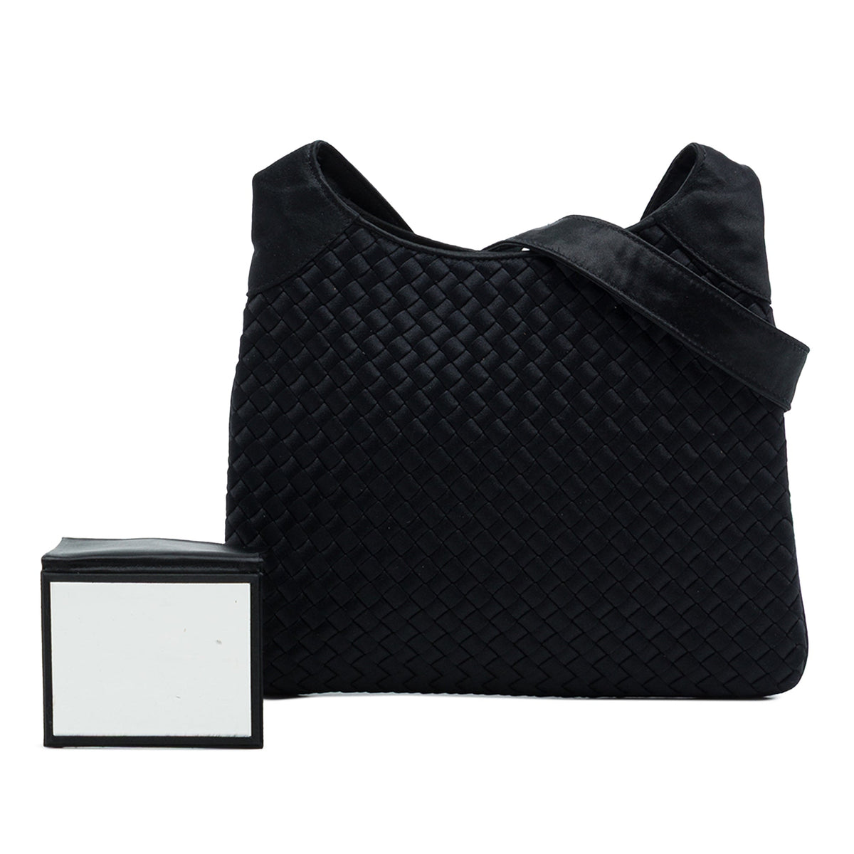 Bottega Veneta Satin Intrecciato Shoulder Bag — Black