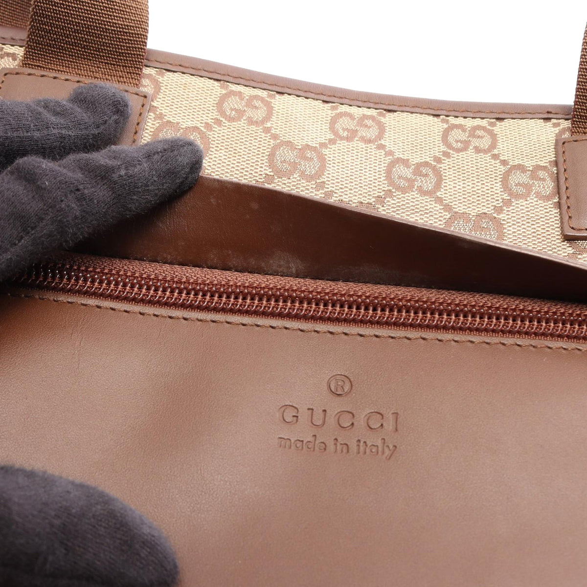 Gucci GG Canvas Front Pocket Tote — Beige