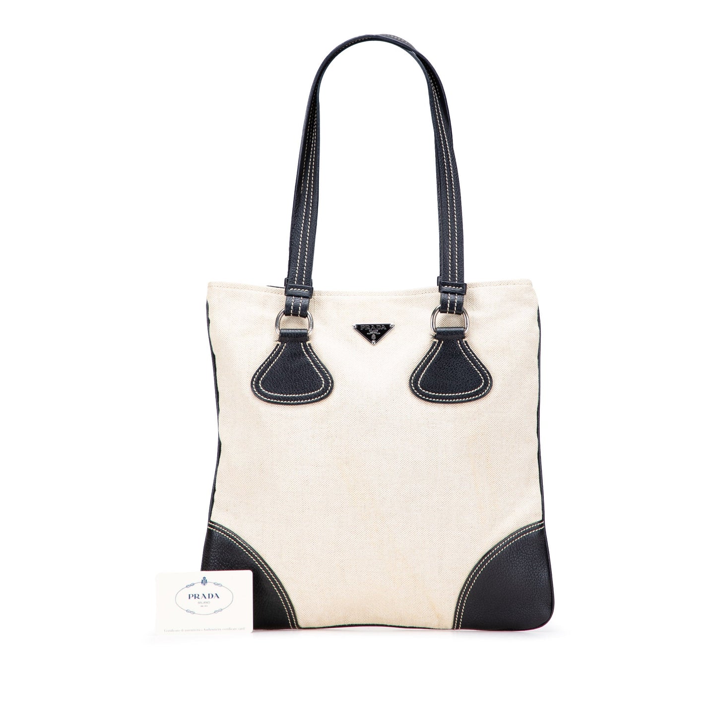 Prada Vitello Trimmed Canvas Canapa Tote