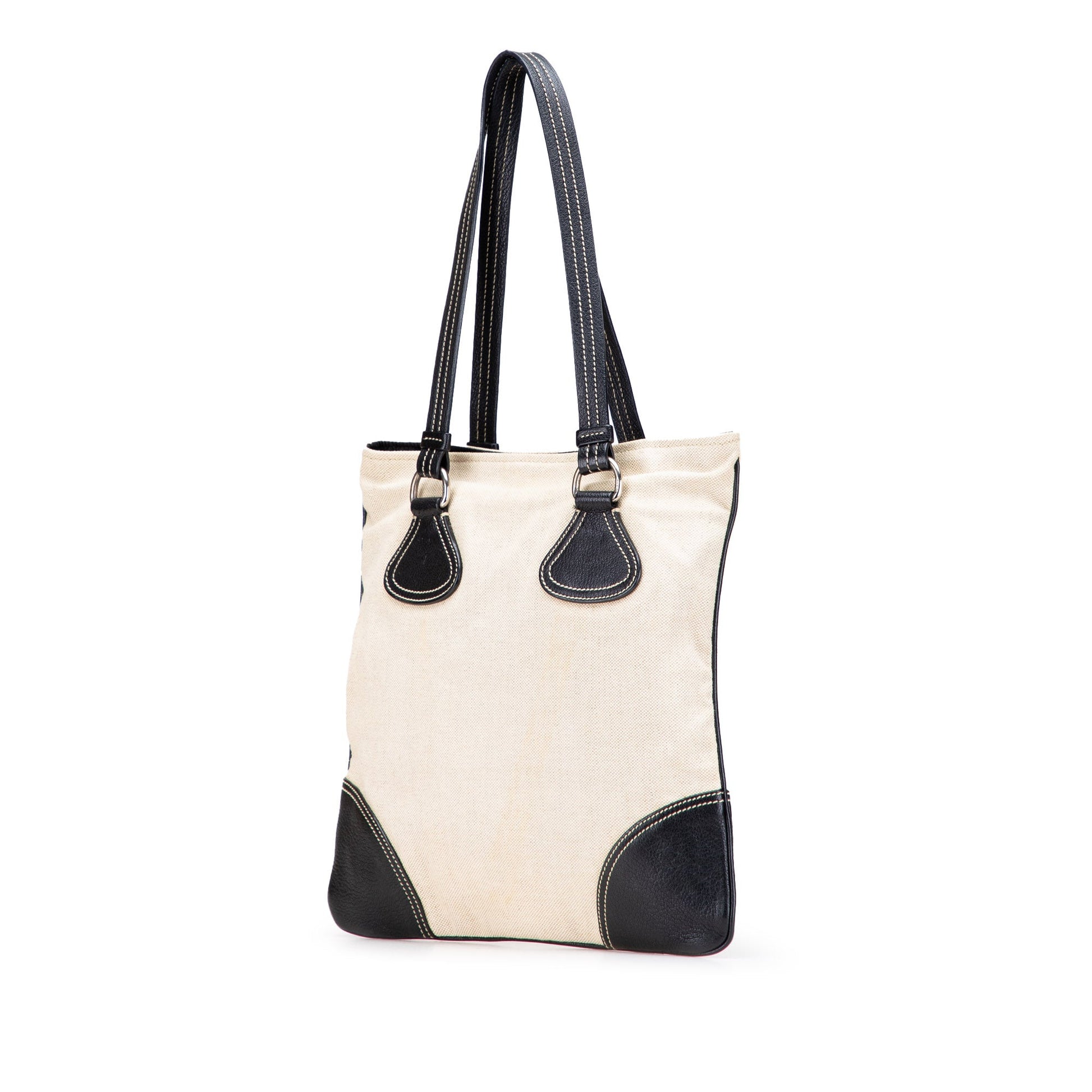 Prada Vitello Trimmed Canvas Canapa Tote