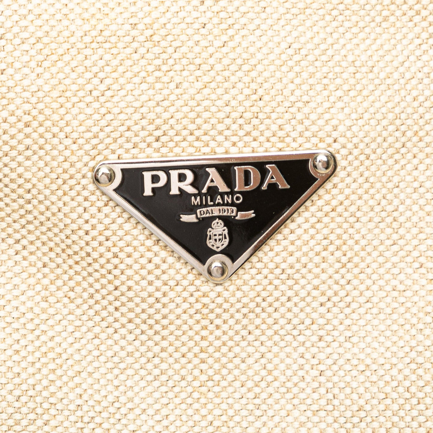 Prada Vitello Trimmed Canvas Canapa Tote