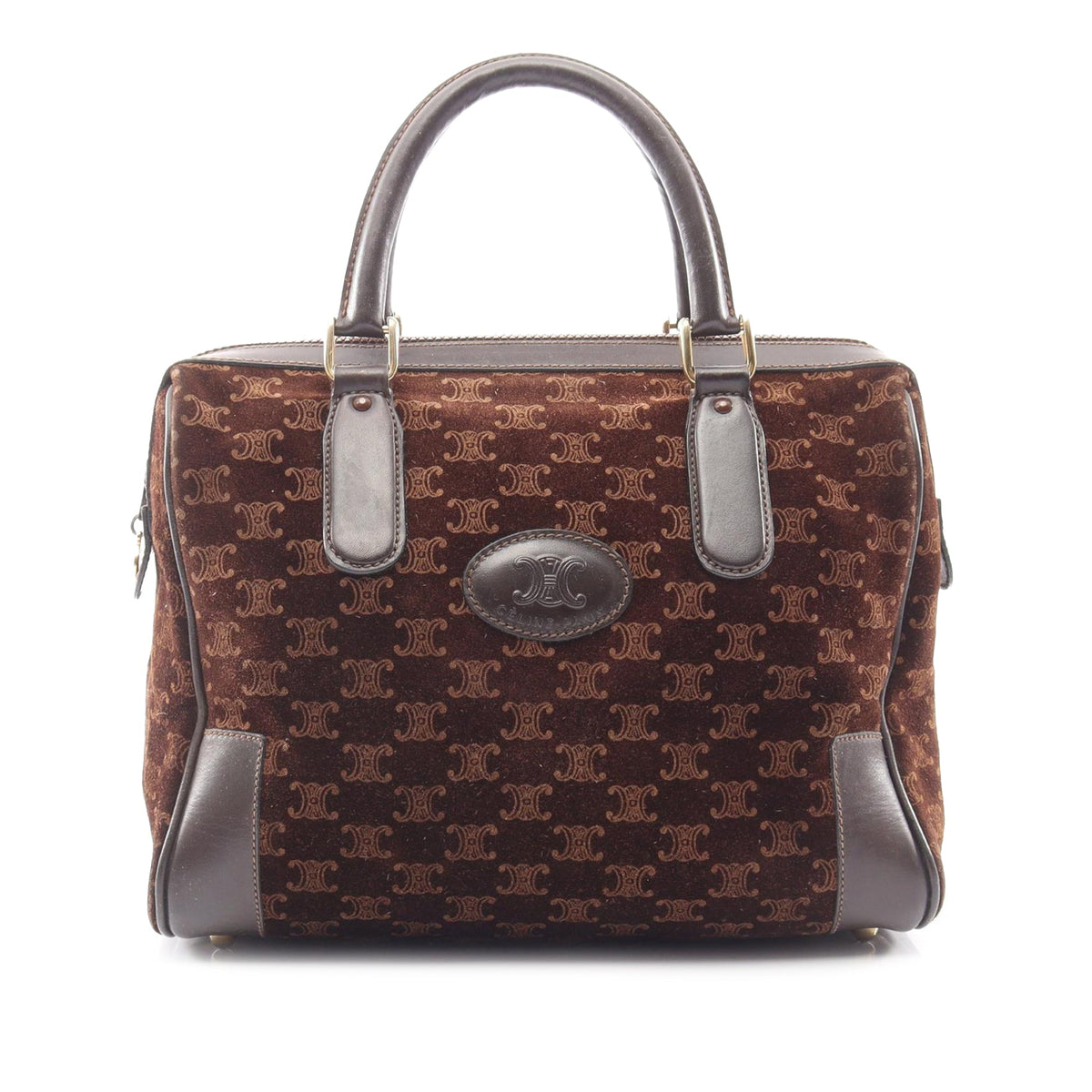 Celine Macadam Suede Boston Bag — Brown