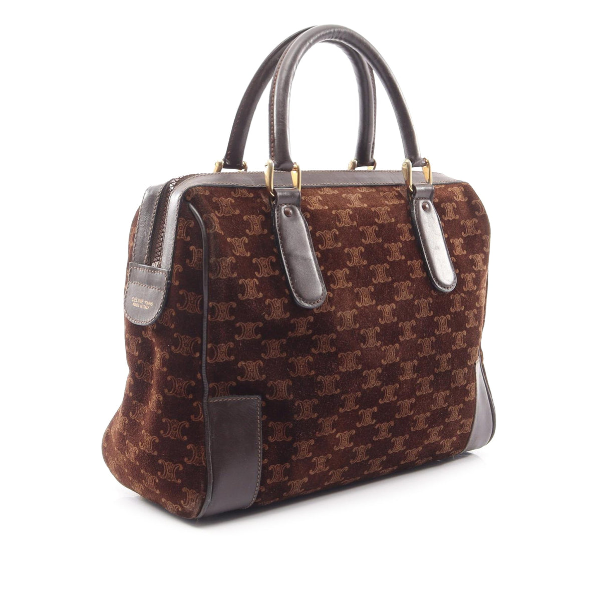 Celine Macadam Suede Boston Bag — Brown