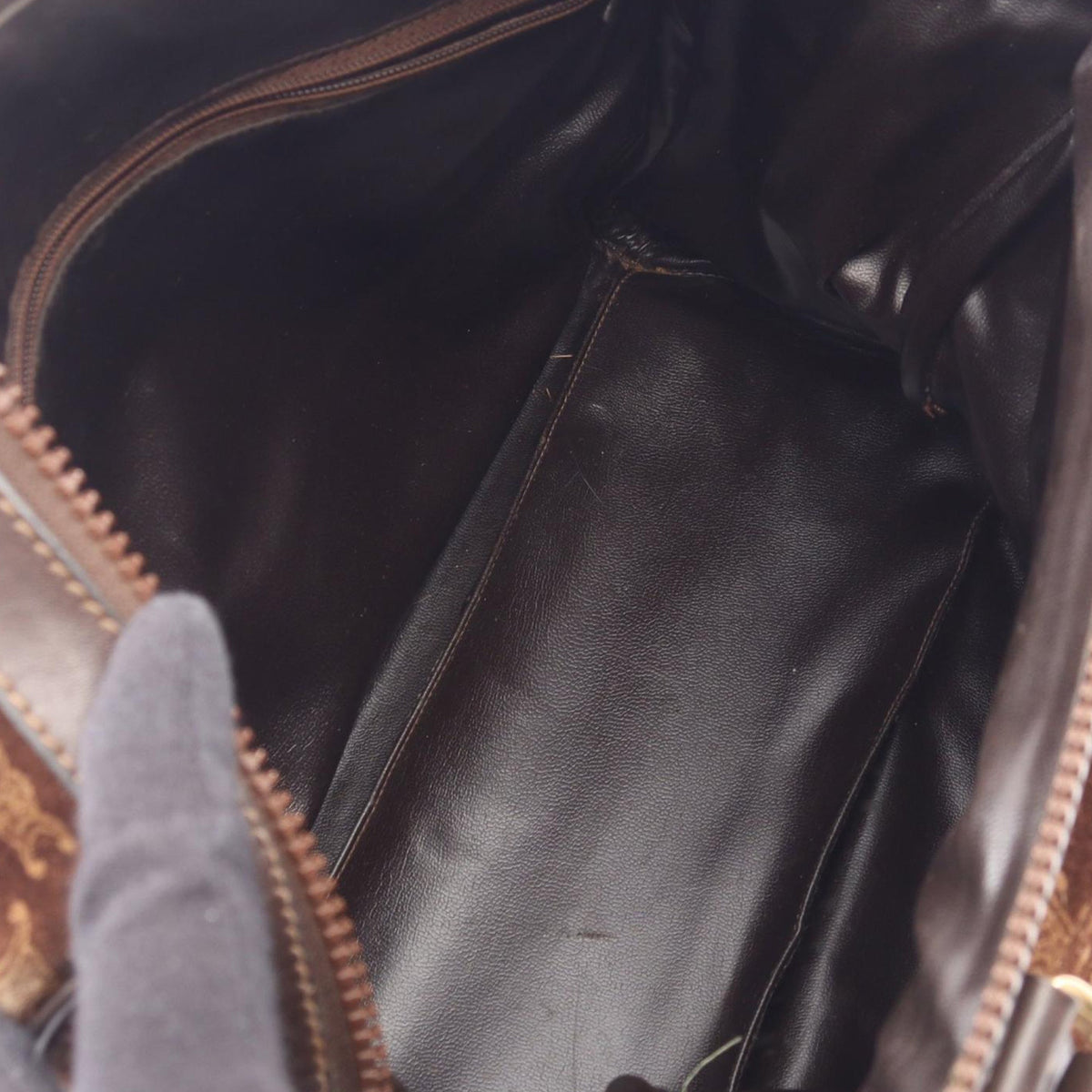 Celine Macadam Suede Boston Bag — Brown