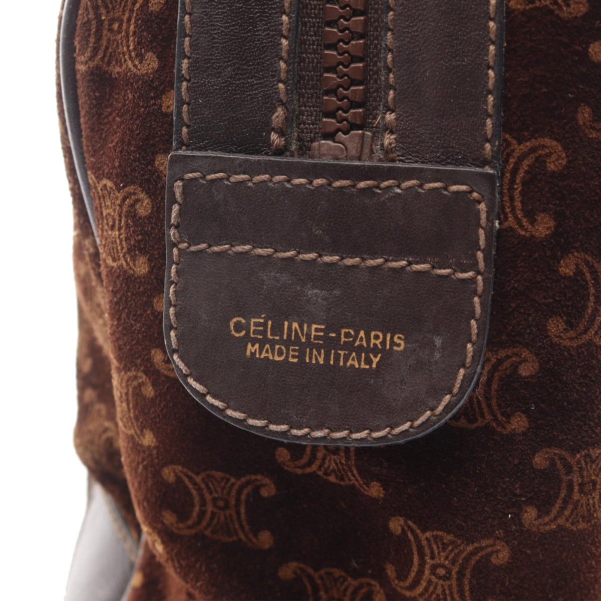Celine Macadam Suede Boston Bag — Brown
