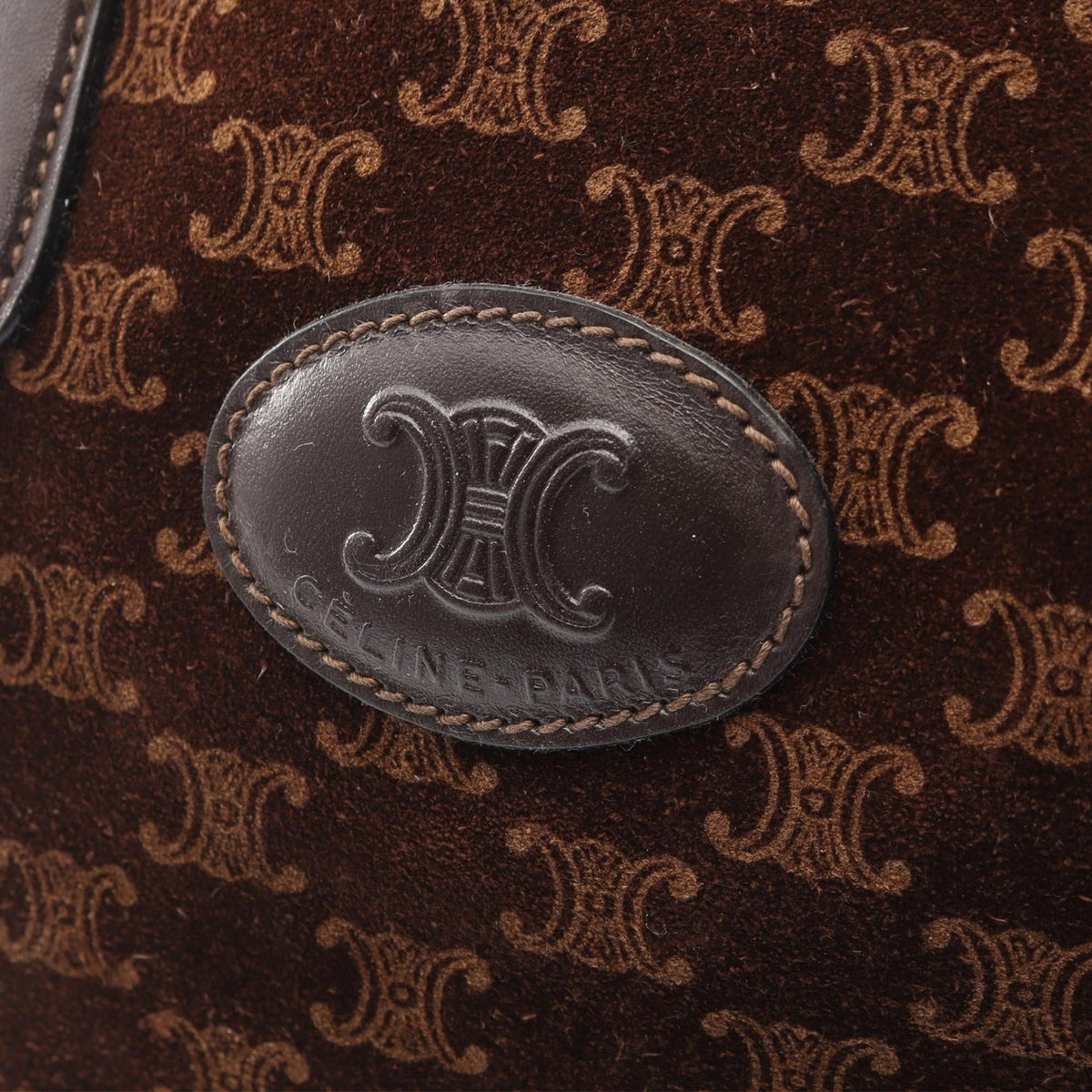 Celine Macadam Suede Boston Bag — Brown