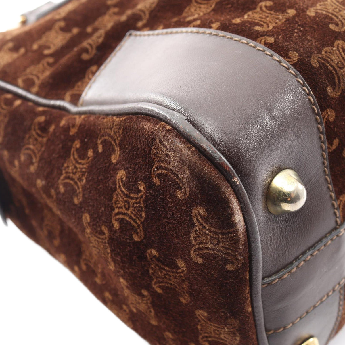 Celine Macadam Suede Boston Bag — Brown