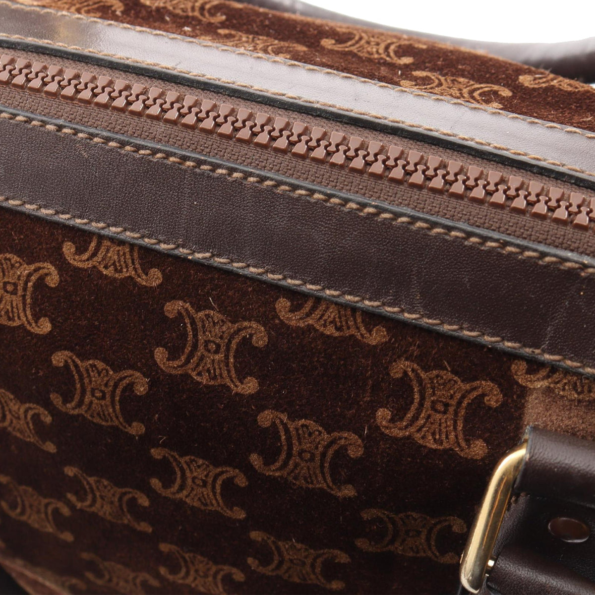 Celine Macadam Suede Boston Bag — Brown