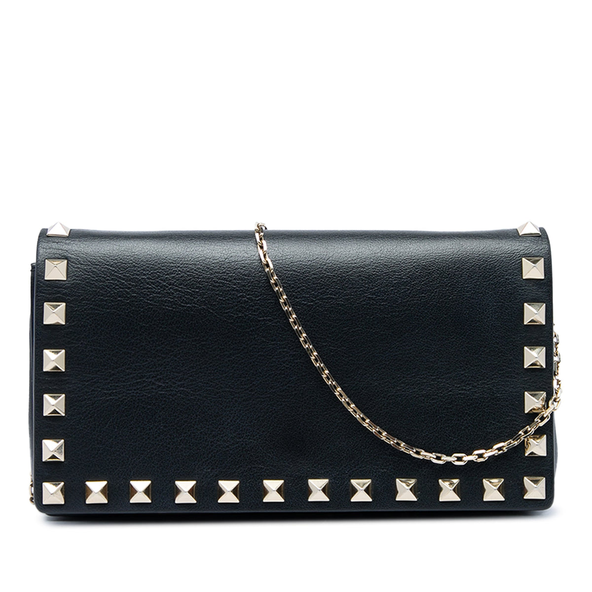 Valentino Calfskin Rockstud Wallet On Chain — Black