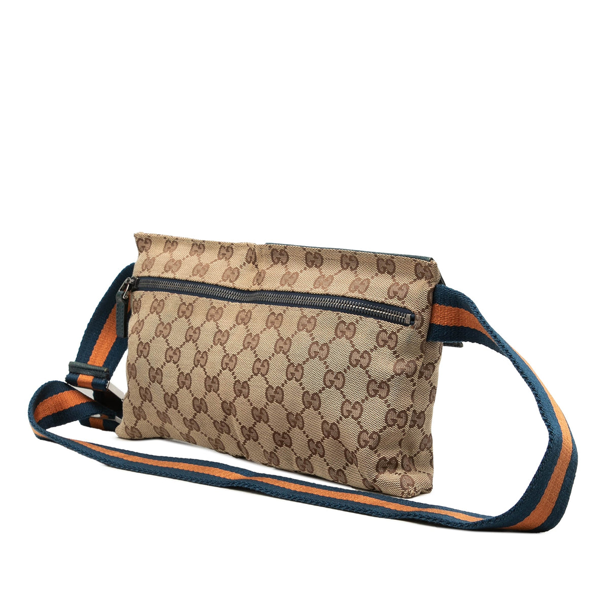 Gucci GG Canvas Web Double Pocket Belt Bag — Beige