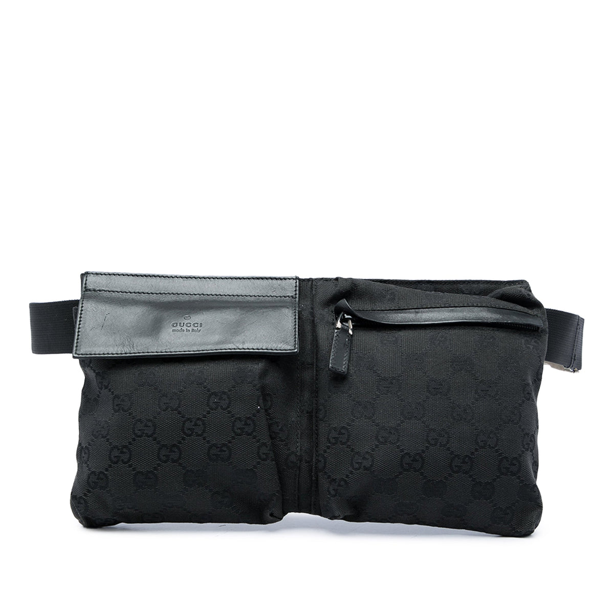 Gucci GG Canvas Double Pocket Belt Bag — Black