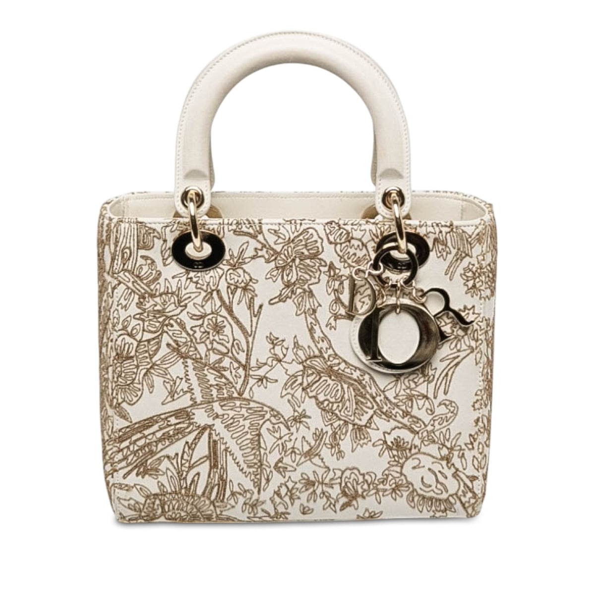 Dior Medium Calfskin Embroidered Jardin D Hiver Lady Dior — White