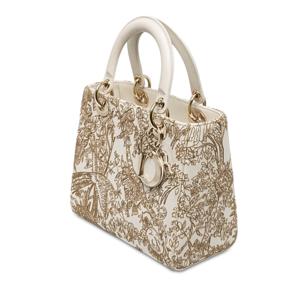 Dior Medium Calfskin Embroidered Jardin D Hiver Lady Dior — White