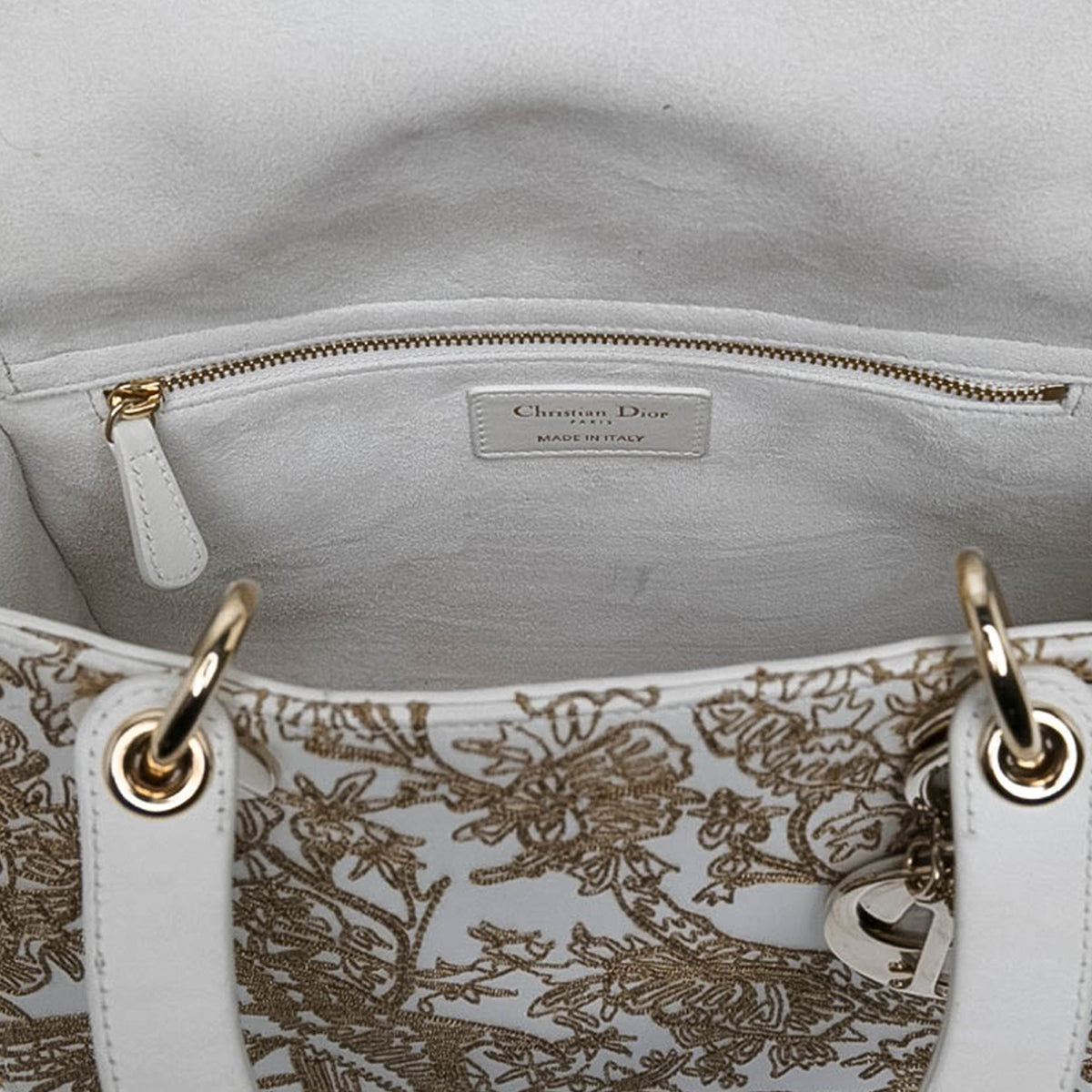 Dior Medium Calfskin Embroidered Jardin D Hiver Lady Dior — White