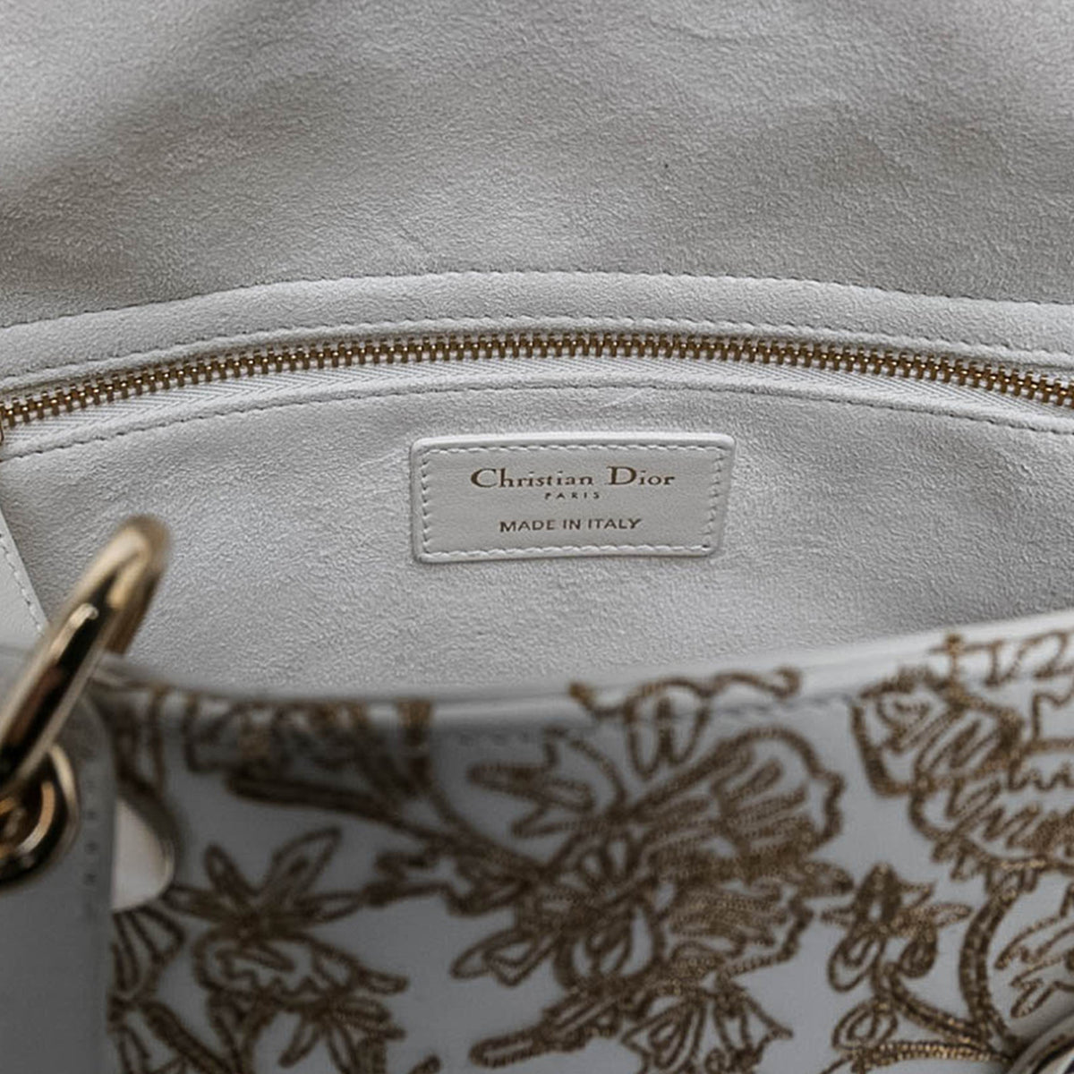 Dior Medium Calfskin Embroidered Jardin D Hiver Lady Dior — White