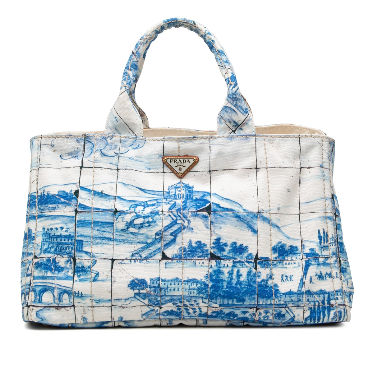 Prada Large Canvas Canapa Azulejos Satchel