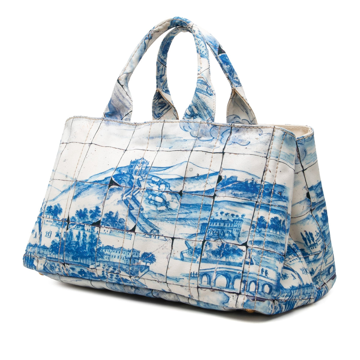 Prada Large Canvas Canapa Azulejos Satchel